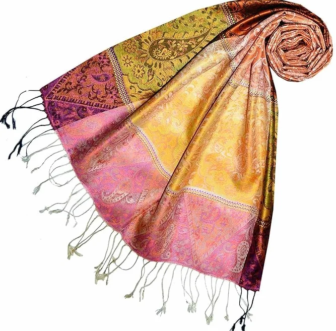 Lorenzo Cana Pashmina szal żakardowy tkany szal damski ze 100% jedwabiu Paisley wzór jedwabny szal 78659, żółto-pomarańczowy, 70 x 190 cm