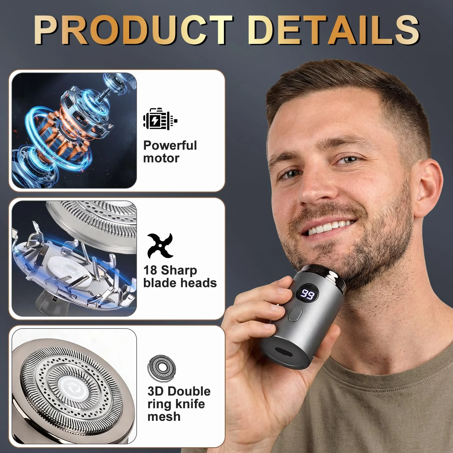 Mineup Sopami Mini Shaver elektryczna golarka męska, 2 w 1, wodoszczelna, przenośna, nadaje się do prania na mokro i na sucho, USB do domu i w podróży