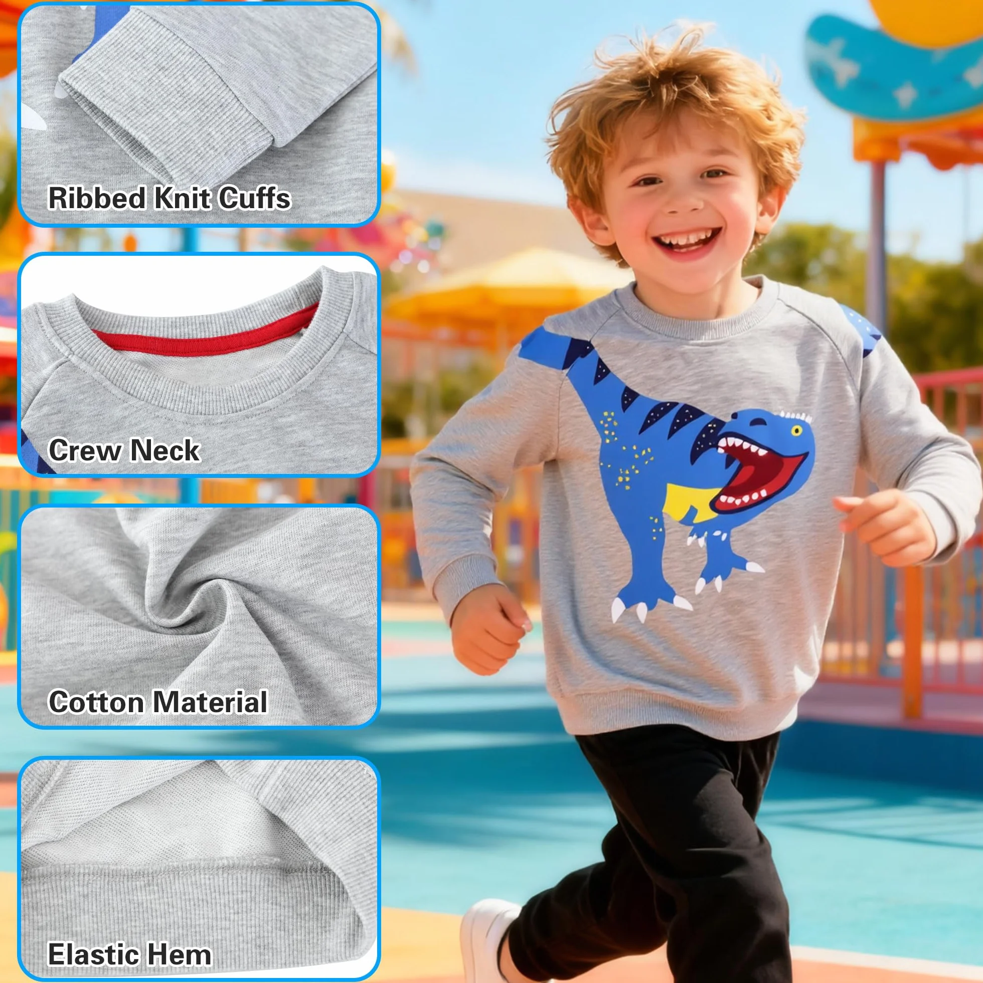 Bluza dla dzieci dinozaur okrągły dekolt z długim rękawem bawełna chłopcy sweter top modny sportowy sweter chłopcy bluza bez kaptura dzieci sweter 2-7 lat