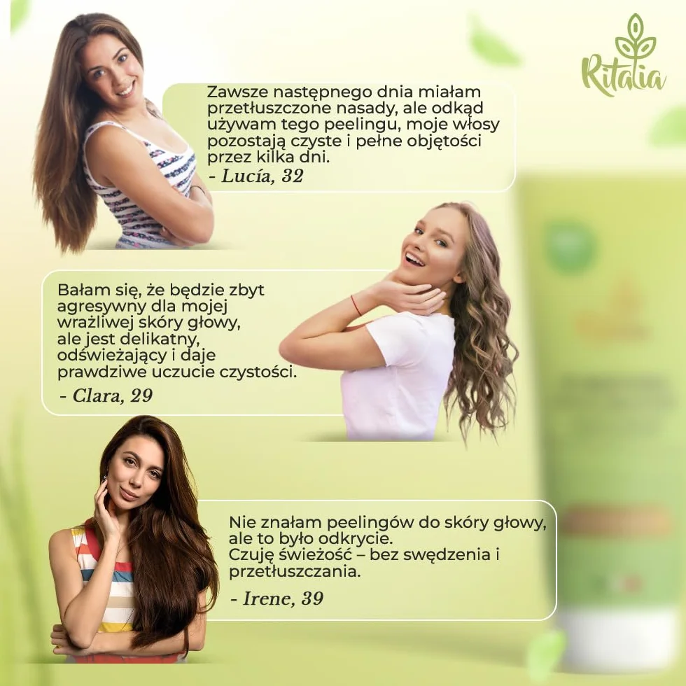 Duże opakowanie 250 ml SCRUB DO SKÓRY GŁOWY Ritalia® Bio BEZ SULFATÓW i PARABENÓW Peeling skóry głowy do włosów tłustych lub suchych Oczyszczający i przywracający równowagę Mikropeeling do skóry głowy