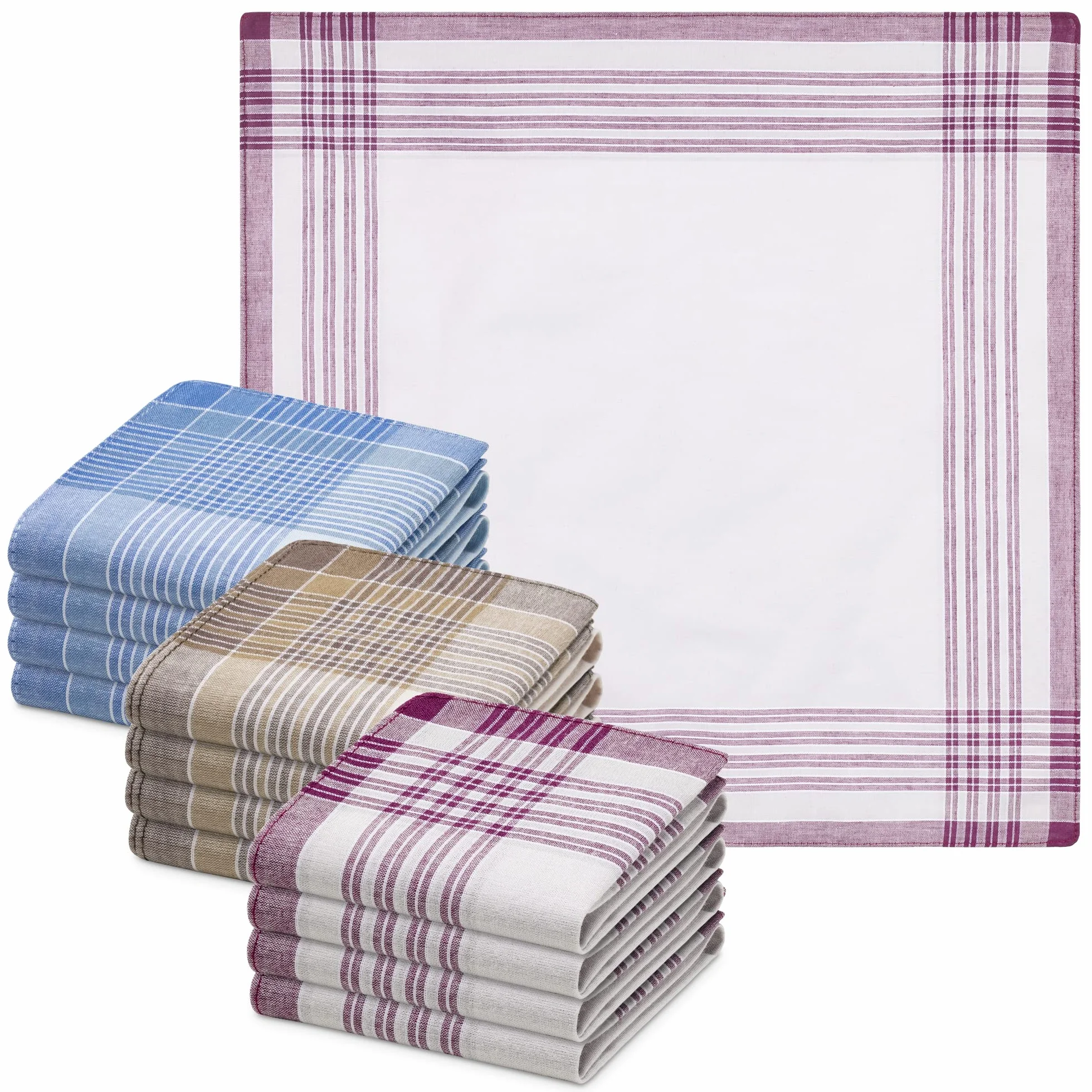 JEMIDI 12 x chusteczki męskie - Zestaw 12 chusteczek 40 x 40 cm wielokrotnego użytku z bawełny - można prać w pralce i nadaje się do suszarki