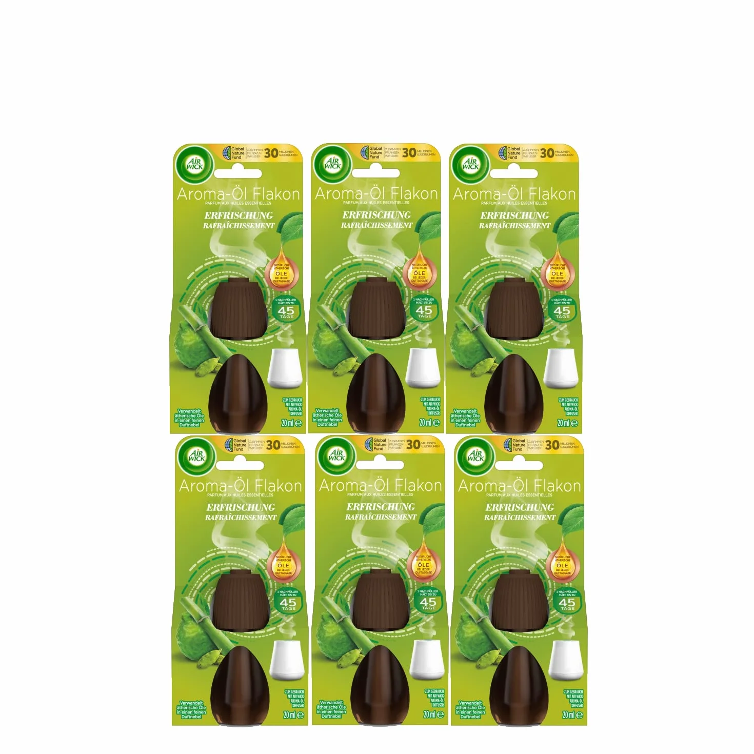 Air Wick Flakon olejku aromatycznego – olejek zapachowy wkład do dyfuzora Air Wick – zapach: odświeżenie – 6 x 20 ml olejek eteryczny