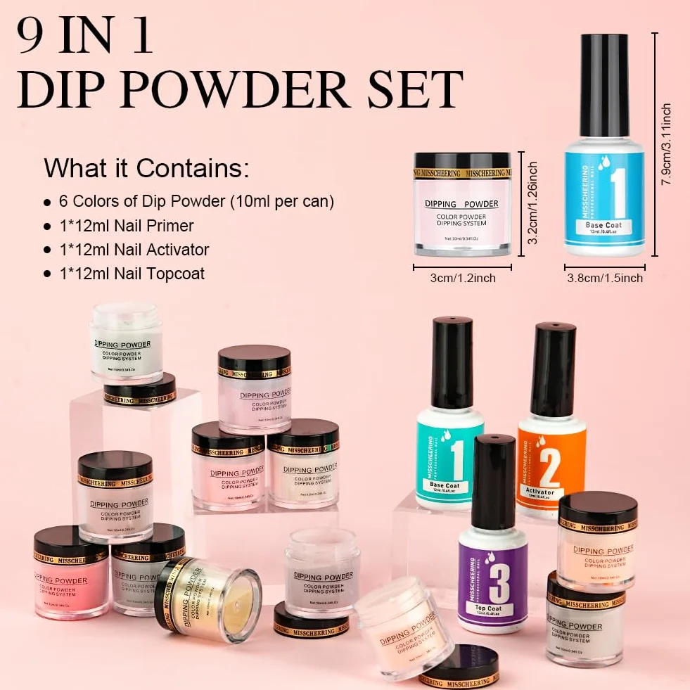 LOPHE Dipping Powder Nail Set 6 kolorów Dip Powder Nail Set mit Base Activator Top Gel, zestaw do paznokci dla początkujących, zestaw startowy do paznokci, prezent dla kobiet (01B)