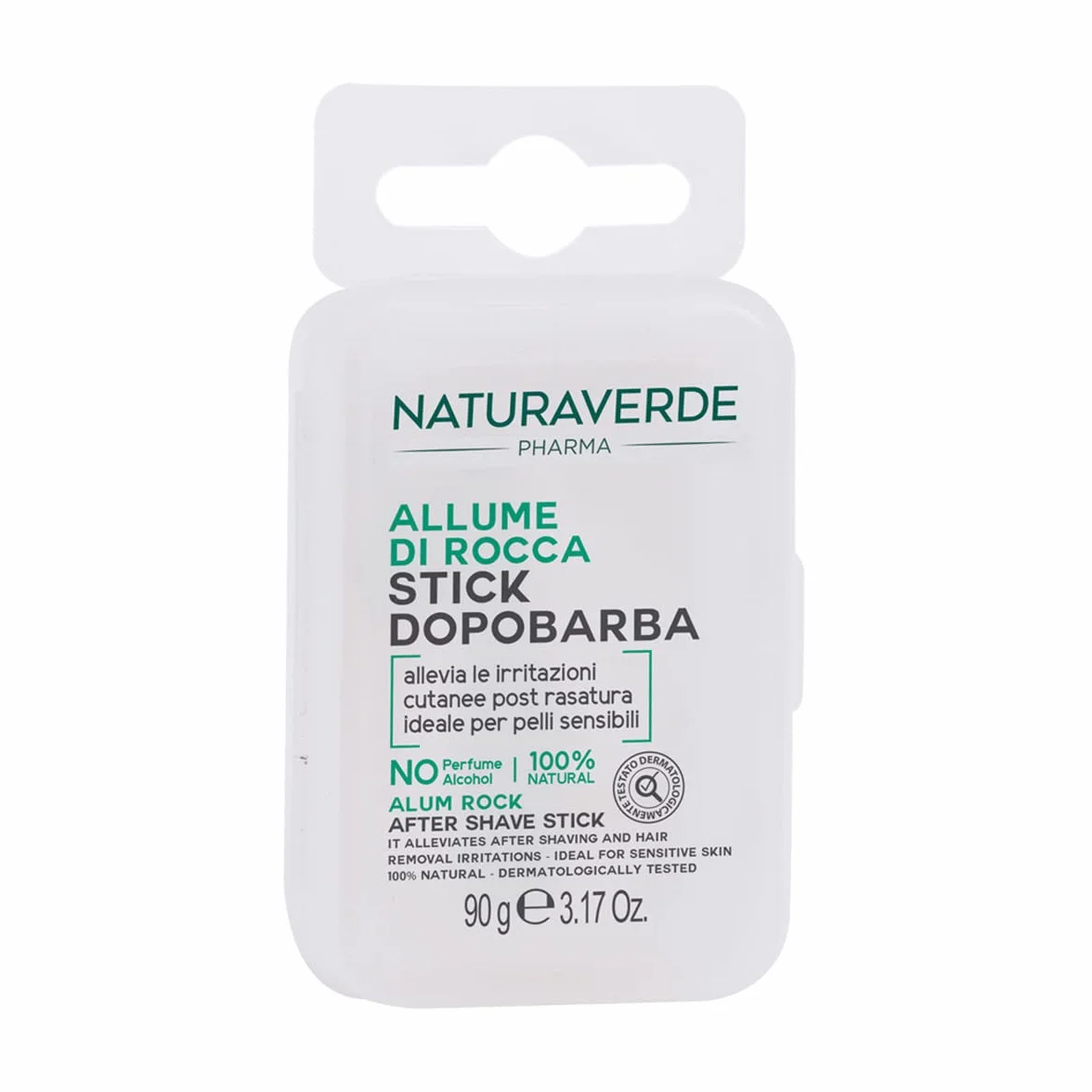 Naturaverde | Pharma Kij po goleniu dla mężczyzn, płyn po goleniu w sztyfcie, ałun rocka ałun, do skóry wrażliwej, 100% naturalna, 90 g