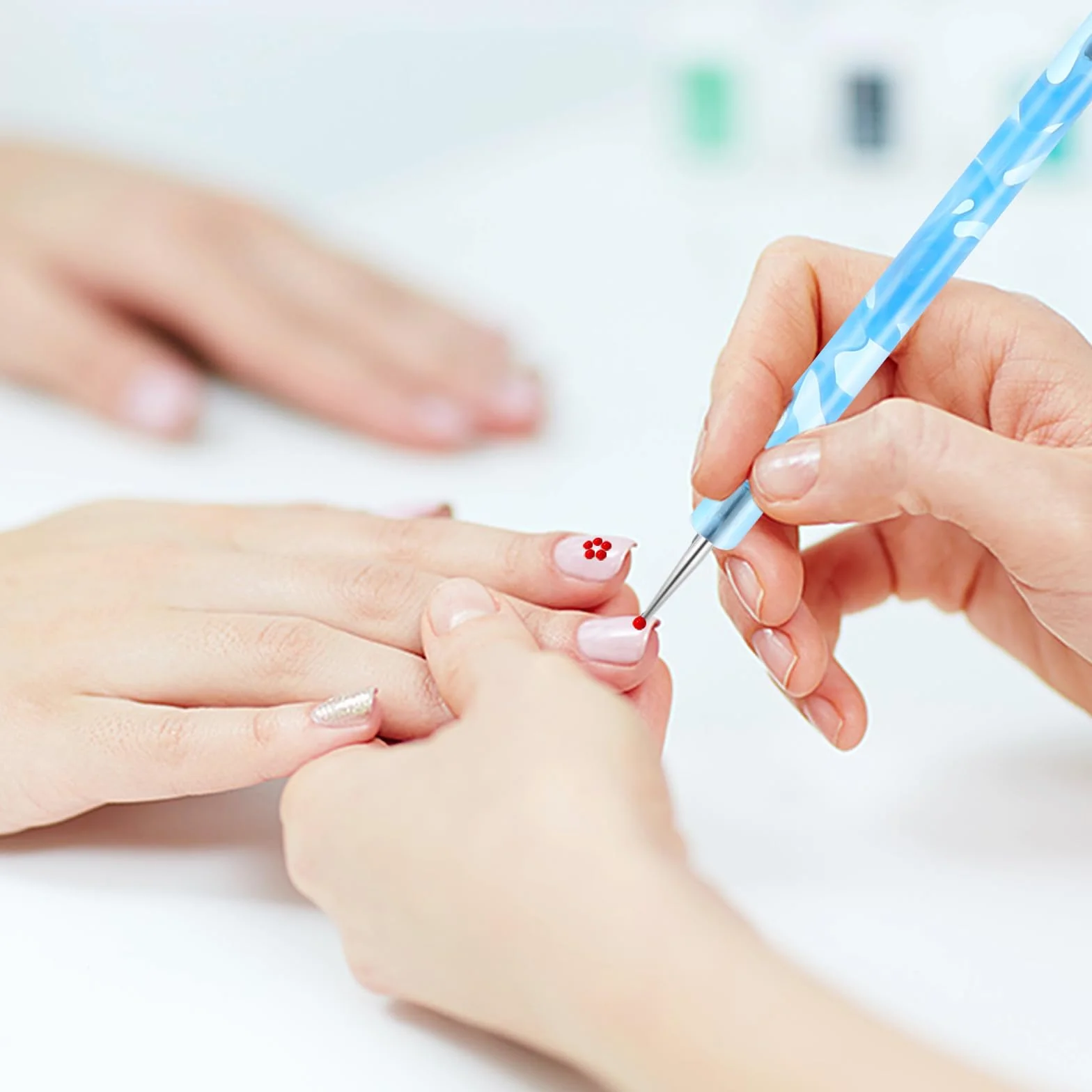 Zestaw 5 dwustronnych narzędzi do zdobienia paznokci, zestaw dwustronnych narzędzi do zdobienia paznokci, do manicure, kropki, do malowania żelowego lakieru, niebieski