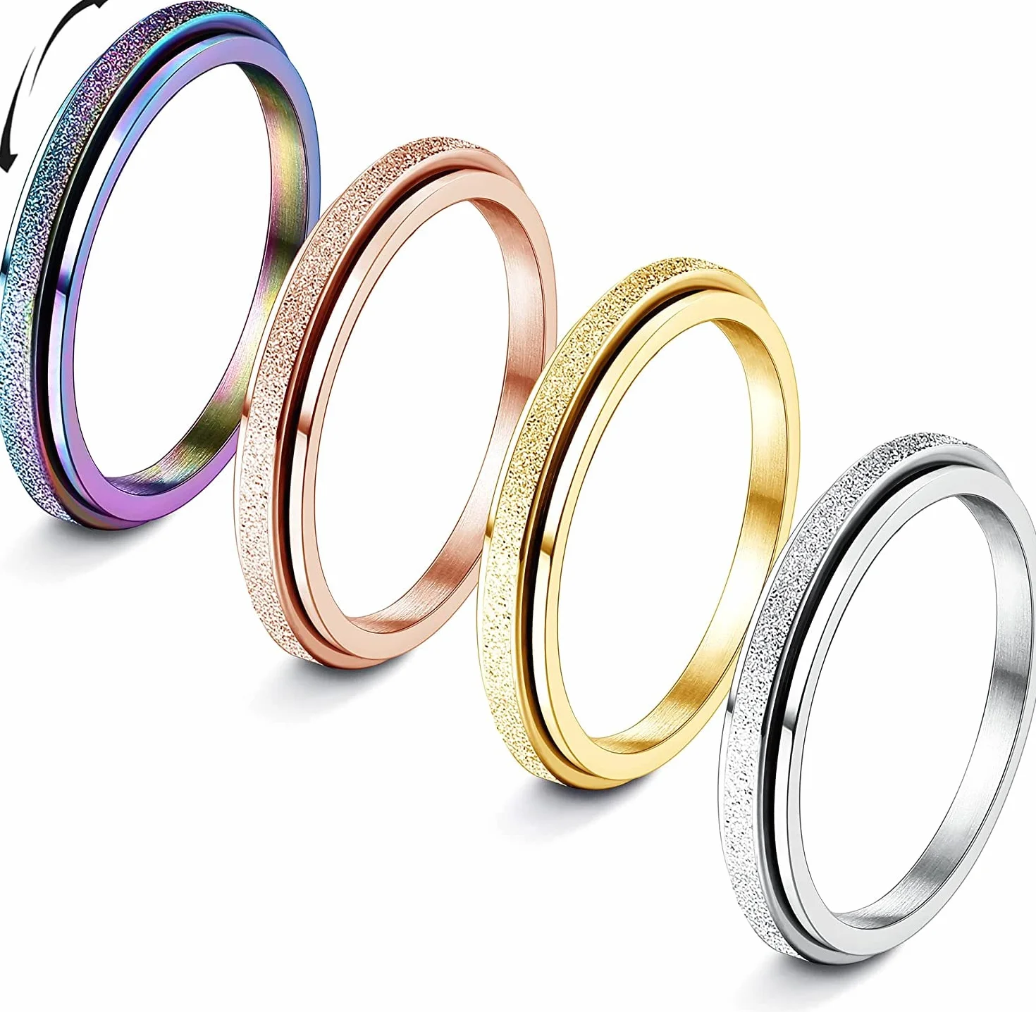 Diamday 4 szt. Pierścienie przeciwlękowe Obrączki Fidget Band Pierścień stresowy łagodzący lęk Kobiety Mężczyźni Stal nierdzewna Przeciwstresowa Rolki Przeciwstresowe Pierścienie Wybuchowe Piasek