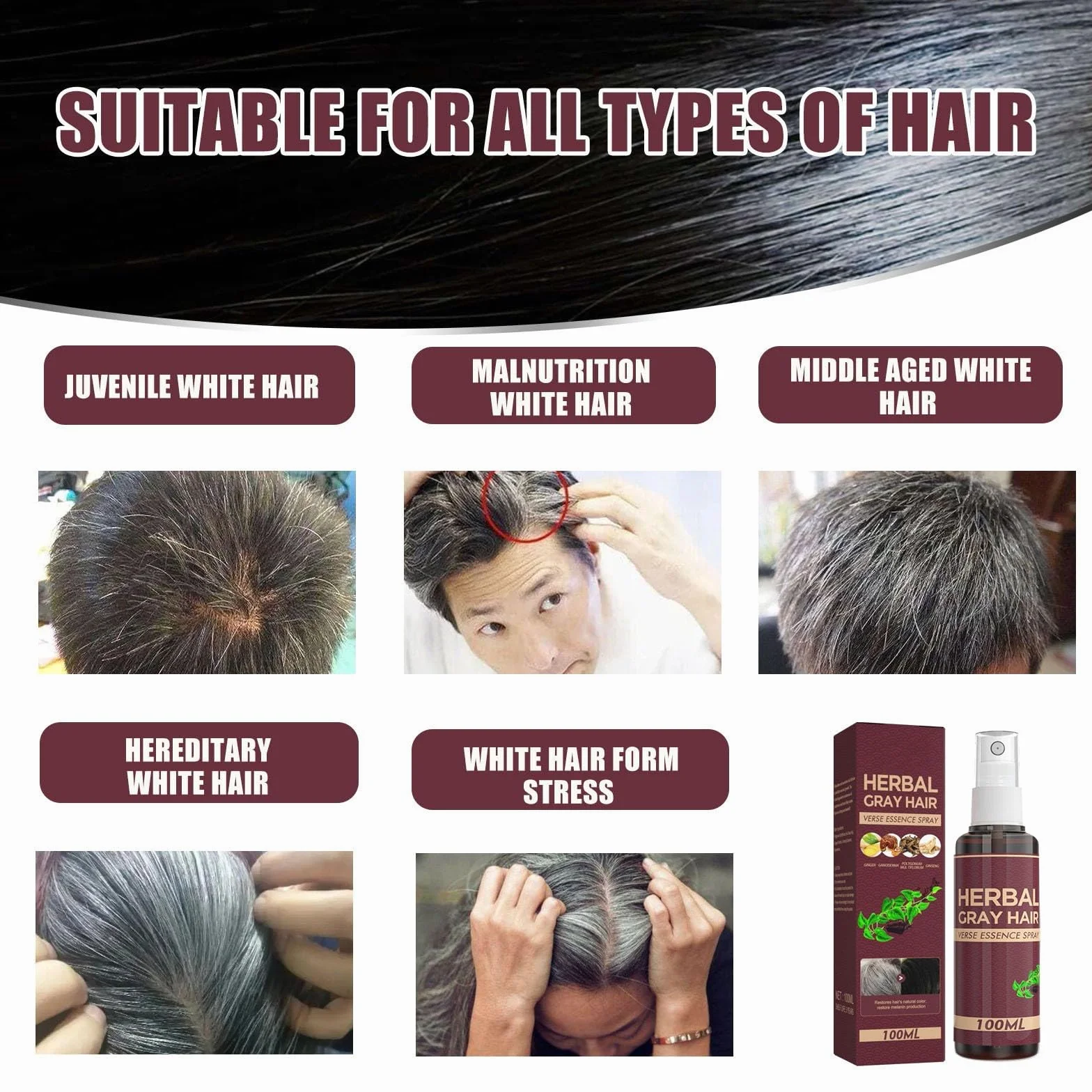 Herbal Gray Hair Spray, ciemna odżywka, ziołowy lakier do włosów siwych włosów, wspomaga naturalny ciemniejszy wygląd, wzmacnia pielęgnację (3 szt.)