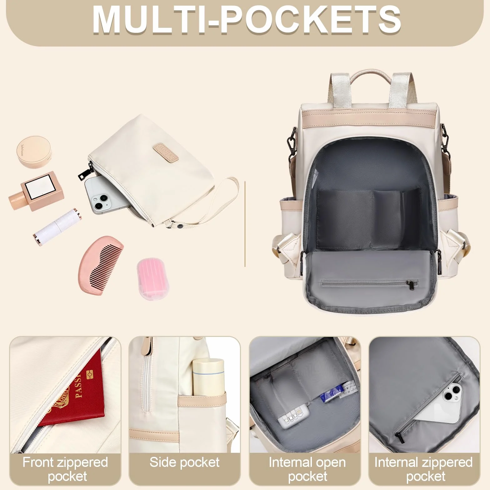 Eshow sac à dos pour femmes sac à bandoulière en Nylon petits sacs à dos décontractés pour femmes anti-vol école multifonctionnelle filles décontractées