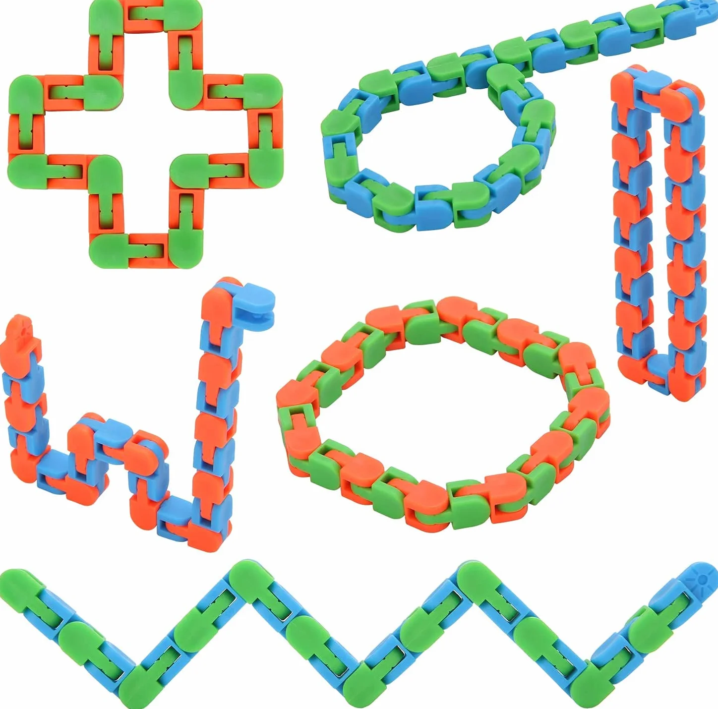 Yeefunjoy Wacky Tracks Zestaw zabawek dla dzieci typu Snap and Click, 24 segmenty, z 2 rozciągliwymi strunami gąsienicowymi – zabawki antystresowe, 6 szt.