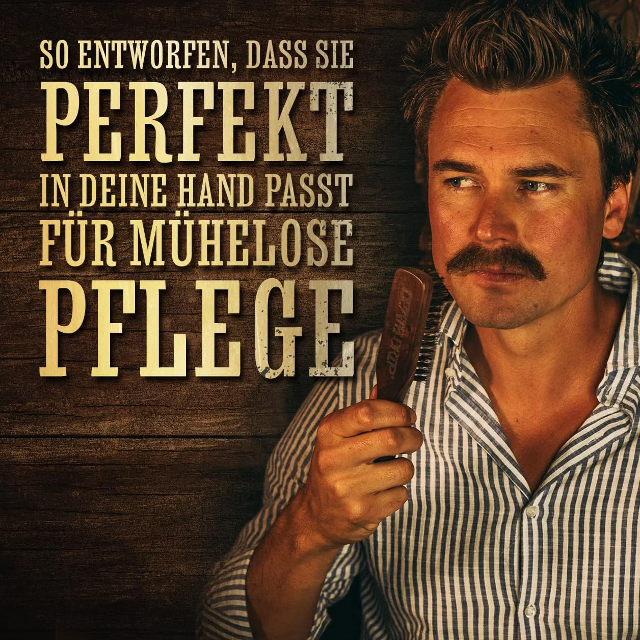 THE VINTAGE GROOMING CO. Szczotka do brody i wąsów z drewna – włosie dzika – brązowa – dla mężczyzn z brodą – ergonomiczny uchwyt – pielęgnuje włosy i oczyszcza skórę głowy