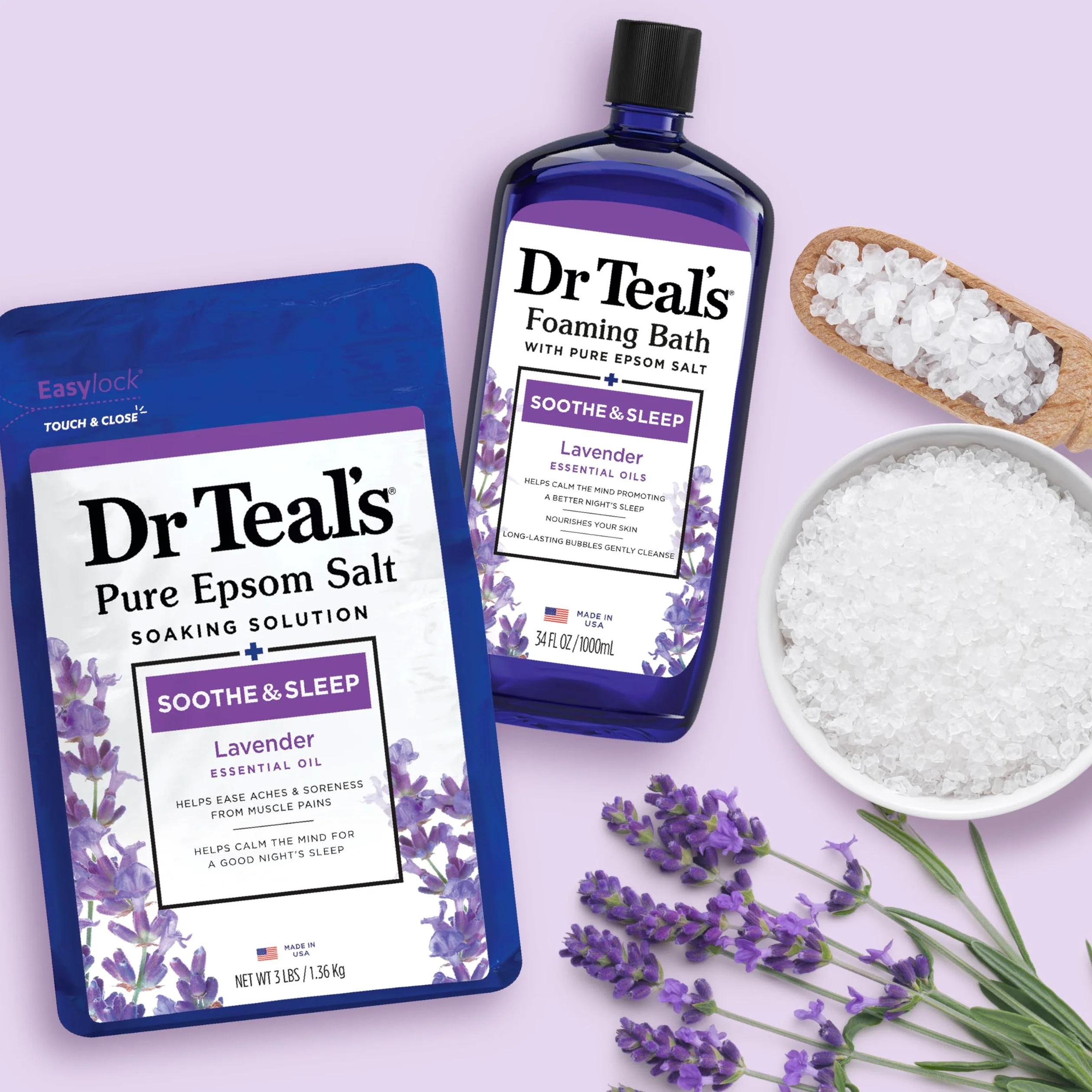 Epsom Salt Soaking Solution and Foaming Bath with Pure Epsom Salt, Lavender