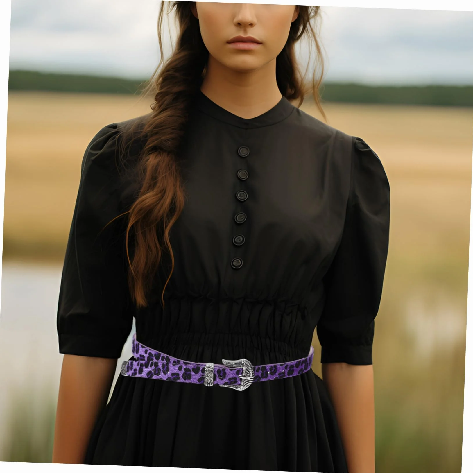 Modny Pasek Z Nadrukiem W Panterkę: Dla Kobiet W Stylu Vintage Western Szeroki Pasek Z Klamrą Modne Dodatki Do Spodni Jeansy Sukienka Casual Odzież Fioletowy
