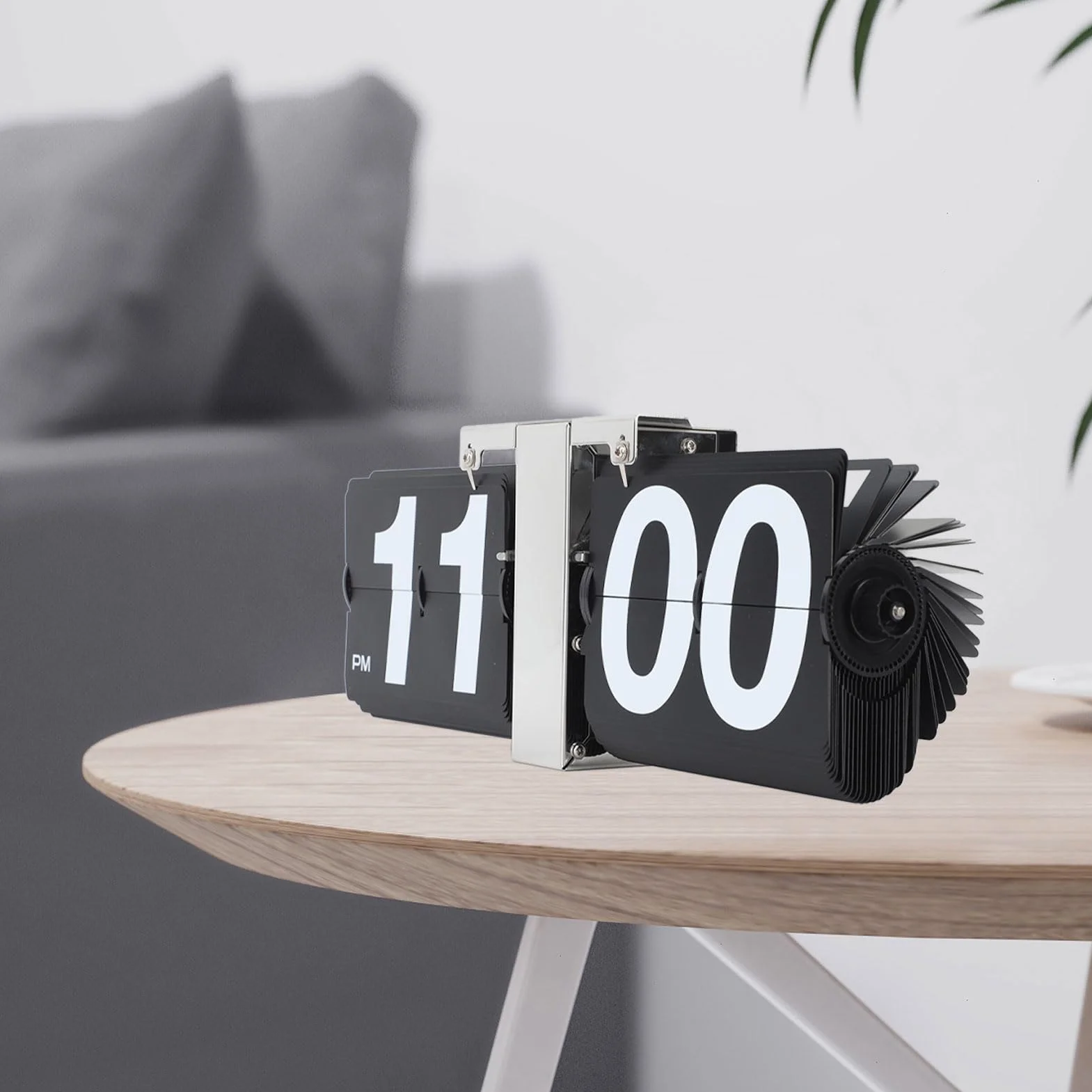 Zegar z klapką Retro Minimalistyczny Zegar Stołowy Na Baterie Składany Zegar Duże Cyfry Kreatywny Zegar z klapką 12H Mały Zegar Na Biurko do Dekoracji Domowego (BLACK)