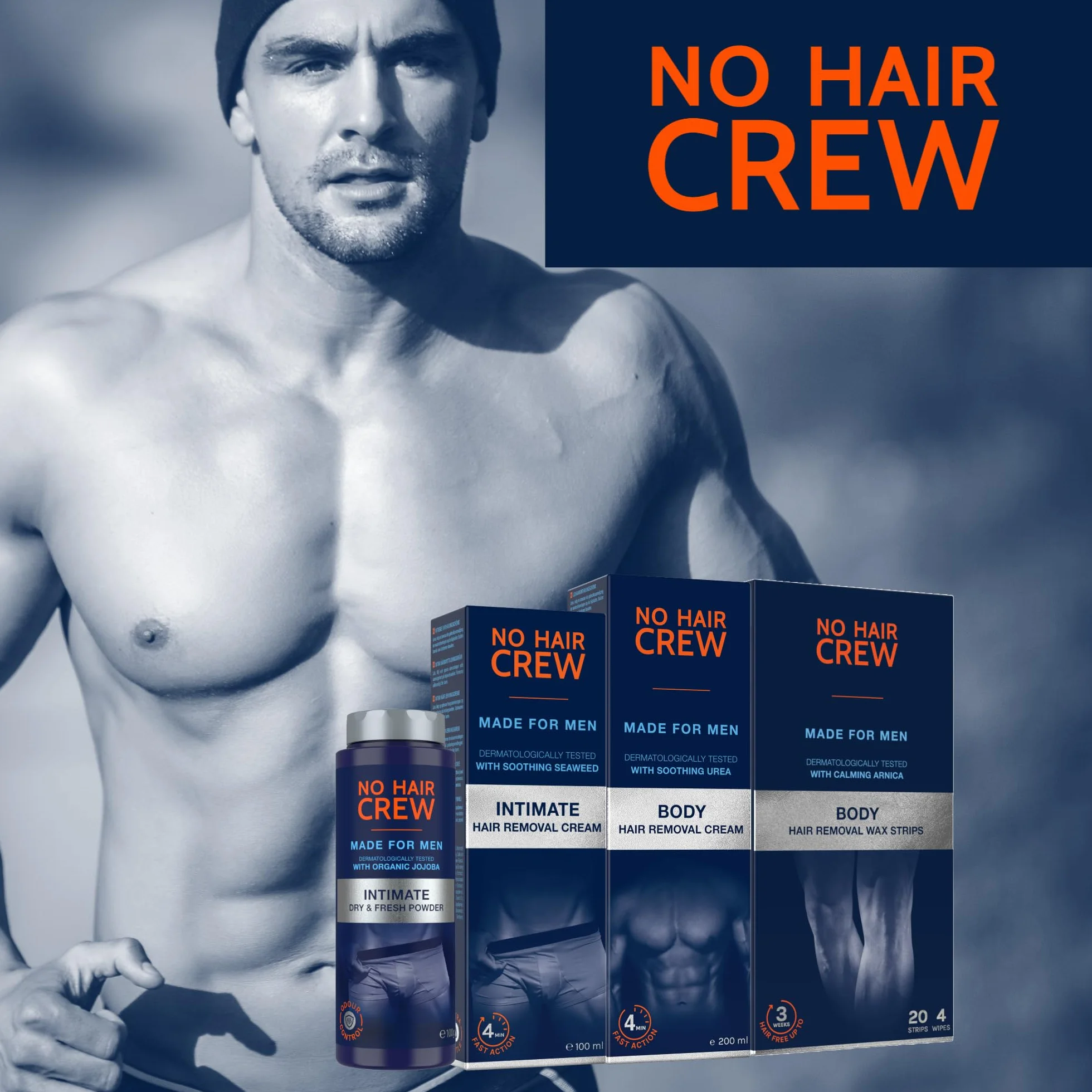 NO HAIR CREW 3 x krem do depilacji ciała – dokładne i delikatne usuwanie włosów dla mężczyzn (zestaw 3 x 200 ml)