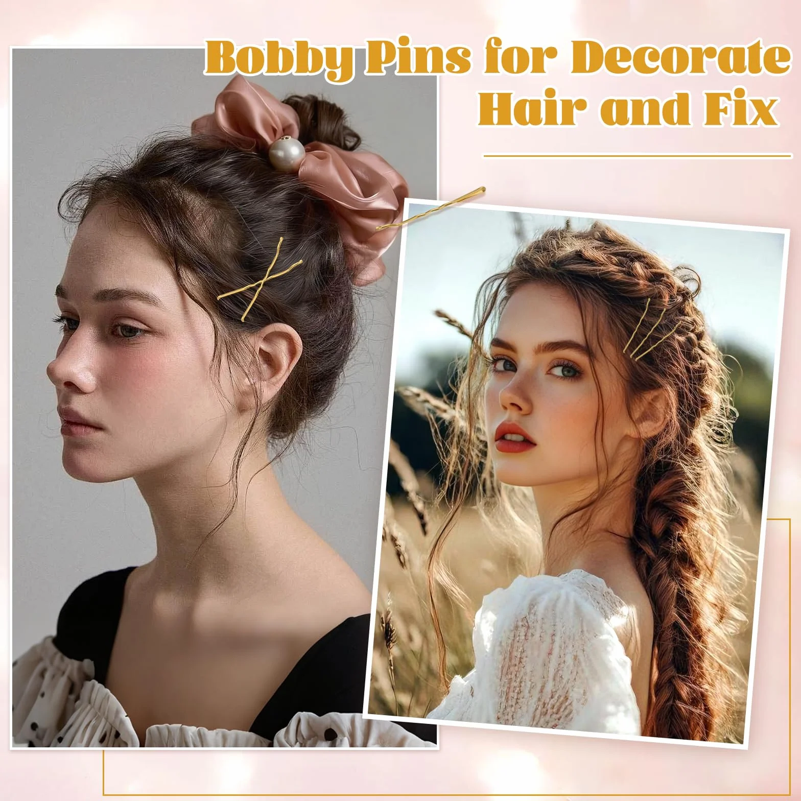 985 sztuk spinek do włosów Bobby Pins, 5-7 cm, złote spinki do włosów, francuskie spinki do włosów dla kobiet, dziewcząt, zestaw gumek do włosów z pudełkiem do przechowywania