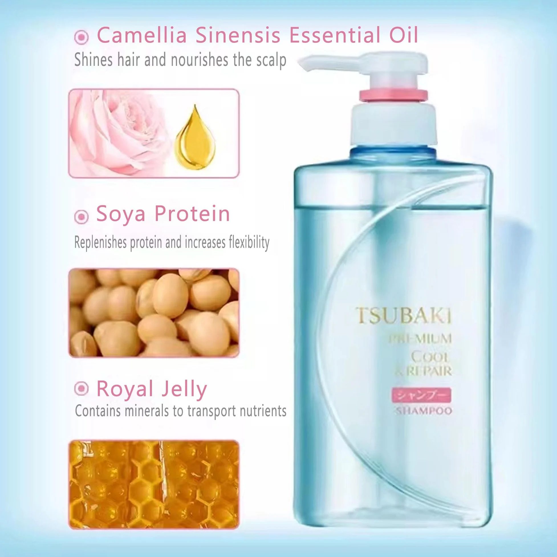 Shiseido TSUBAKI Zestaw szamponu i odżywki Premium Cool & Repair - chłodzące wrażenia i naprawa uszkodzeń, 490 ml x 2