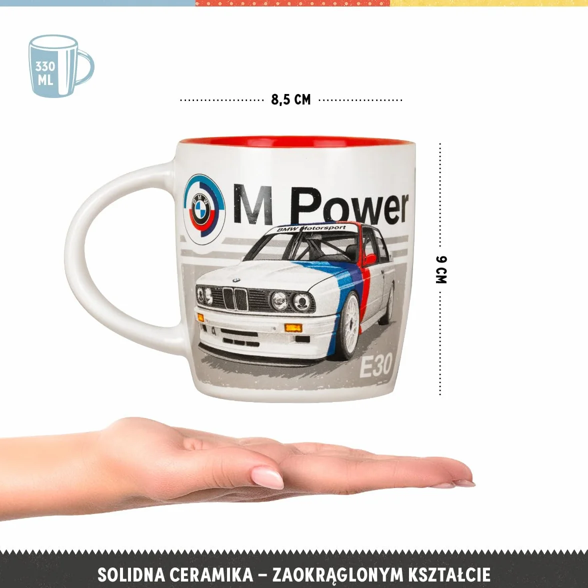Nostalgic-Art Retro kubek, 330 ml, BMW M POWER – Car – Pomysł na prezent dla miłośników akcesoriów BMW, Official License Product (OLP), kubek ceramiczny na kawę, Styl vintage