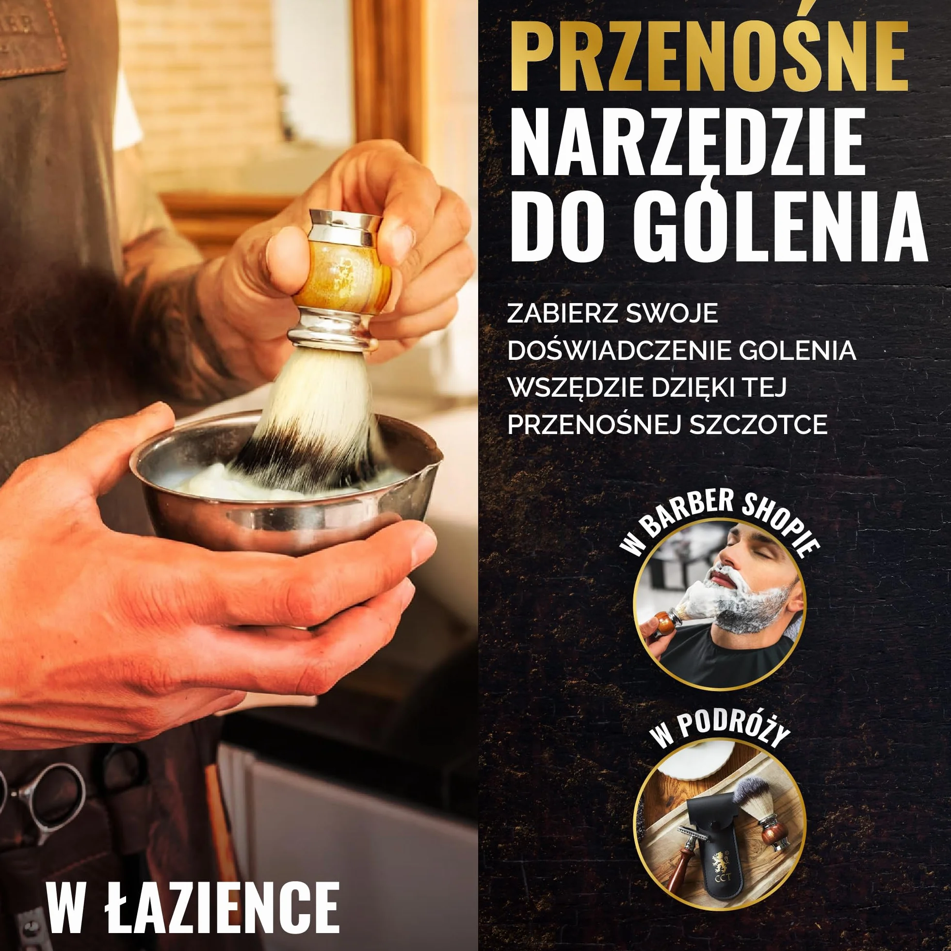 Luksusowy pędzel do golenia The Cambridge Cutthroat® z drewna Missanda i stali nierdzewnej dla mężczyzn, syntetycznym włosiem Silvertip, przyjaznym weganom, imitującym włosie borsuka