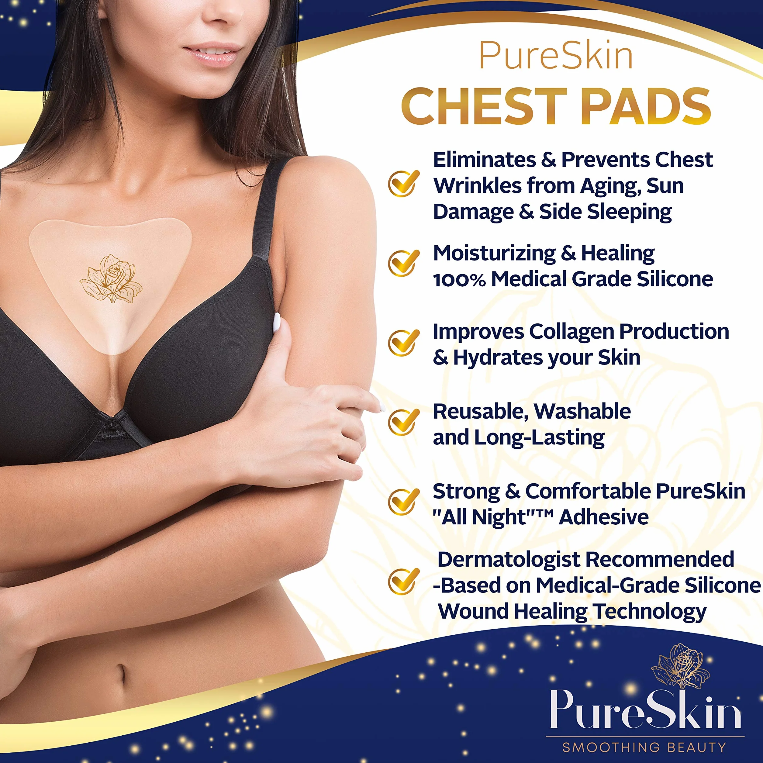 PureSkin Silikonowe Podkładki Przeciwzmarszczkowe na Klatkę Piersiową, 4 sztuki