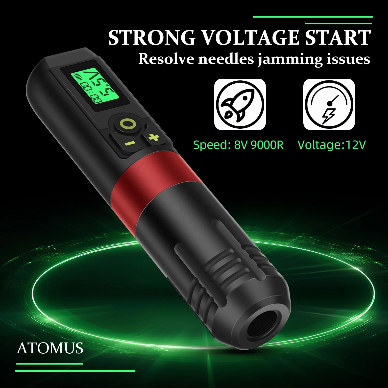 ATOMUS Czerwony bezprzewodowy zestaw maszynki do tatuażu bezprzewodowy długopis do tatuażu 2 szt. 1300 mAh bezprzewodowy zasilacz obrotowy tatuaż akumulator długopis cyfrowy wyświetlacz LED 50 ml