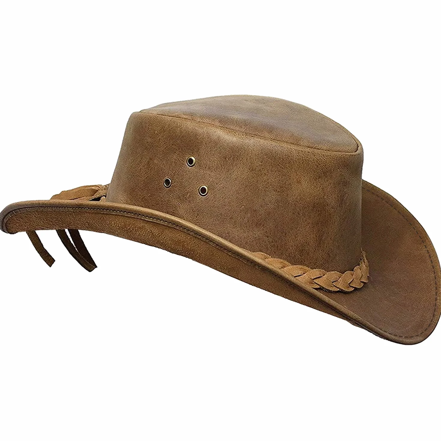 BRANDSLOCK Męski kapelusz w stylu vintage, szerokie rondo, kowbojski, styl australijski, western, krzak, ze sznurkiem