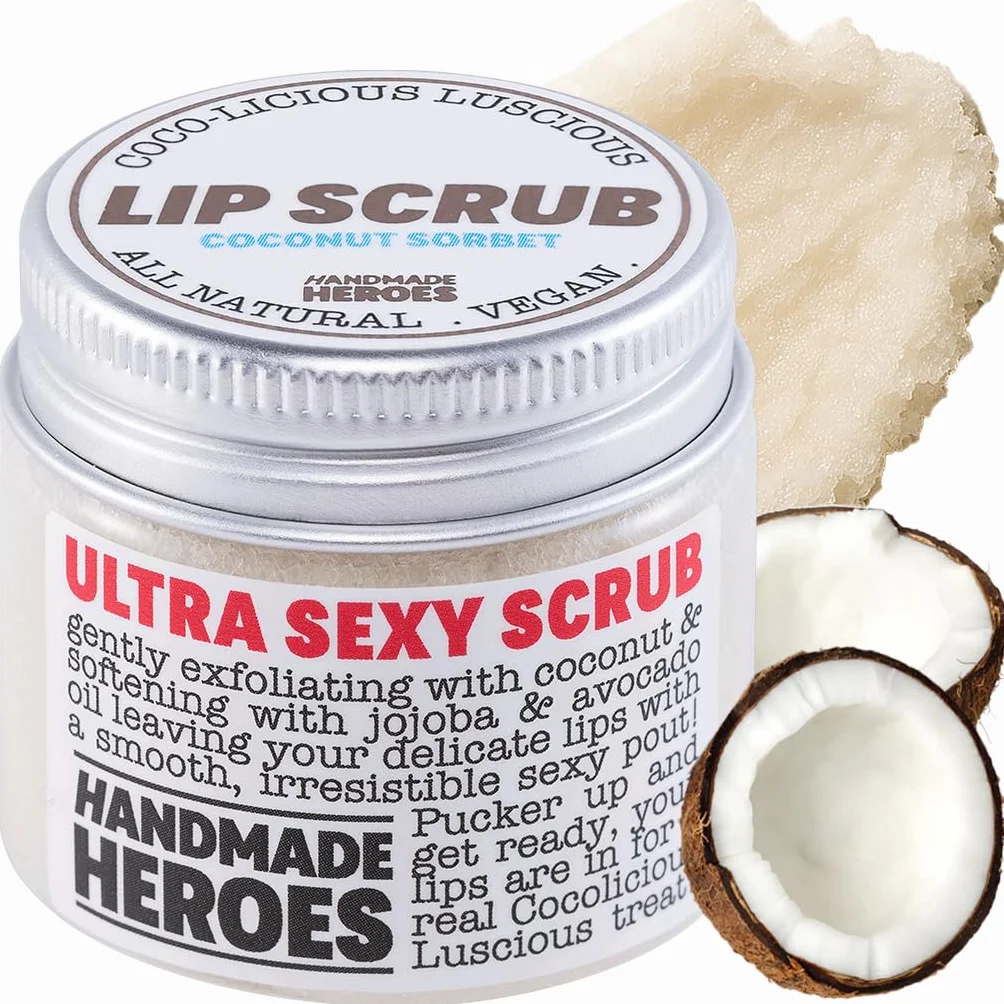 Handmade Heroes 100% naturalny wegański peeling do ust z olejem kokosowym i cukrem 30 g sorbet kokosowy
