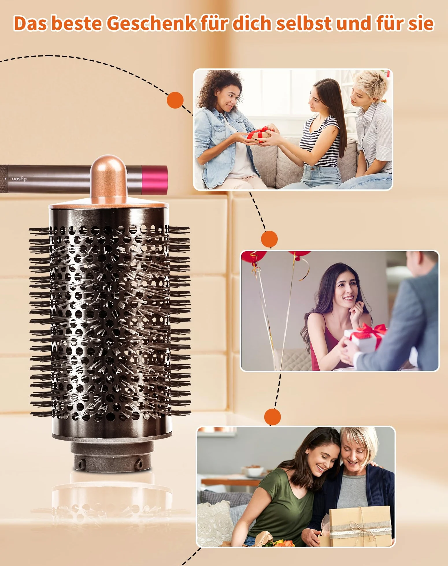 Dyson Ulepszona okrągła szczotka objętościowa do akcesoriów Airwrap HS01 HS05 szczotka objętościowa do miękkich i płaskich włosów, złota