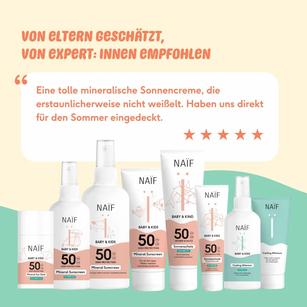 Naïf Mineralny krem do opalania SPF50 dla niemowląt i dzieci - Spray - 175ML - Bezpośrednia ochrona UVA i UVB - Wodoodporny - Testowany dermatologicznie - wolny od mikroplastików - przyjazny dla