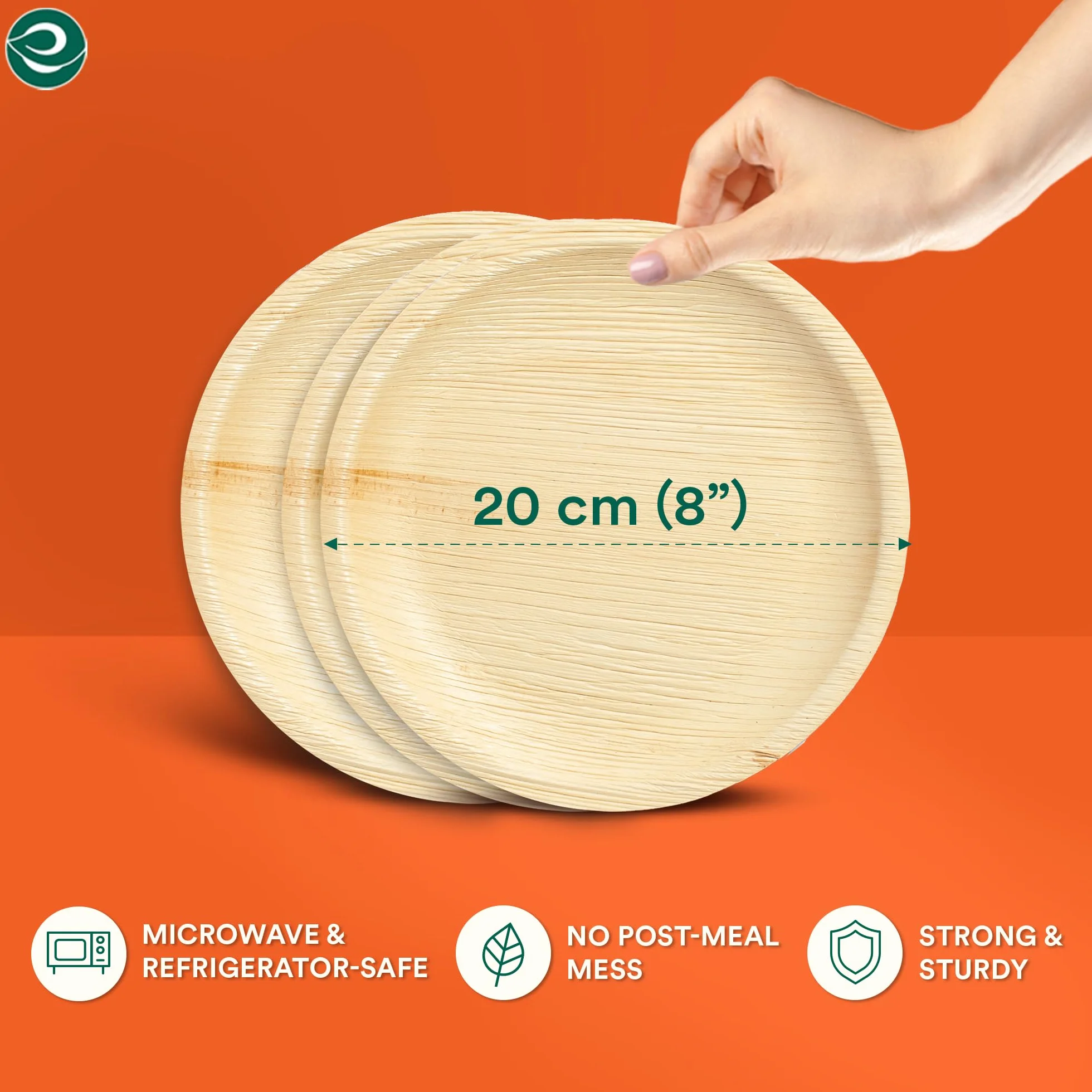 ECO SOUL W 100% kompostowalna okrągła płyta z liści palmowych, 25 sztuk, biodegradowalne i jednorazowe talerze, przyjazne dla środowiska i wytrzymałe, jak drewniane talerze, talerze piknikowe i
