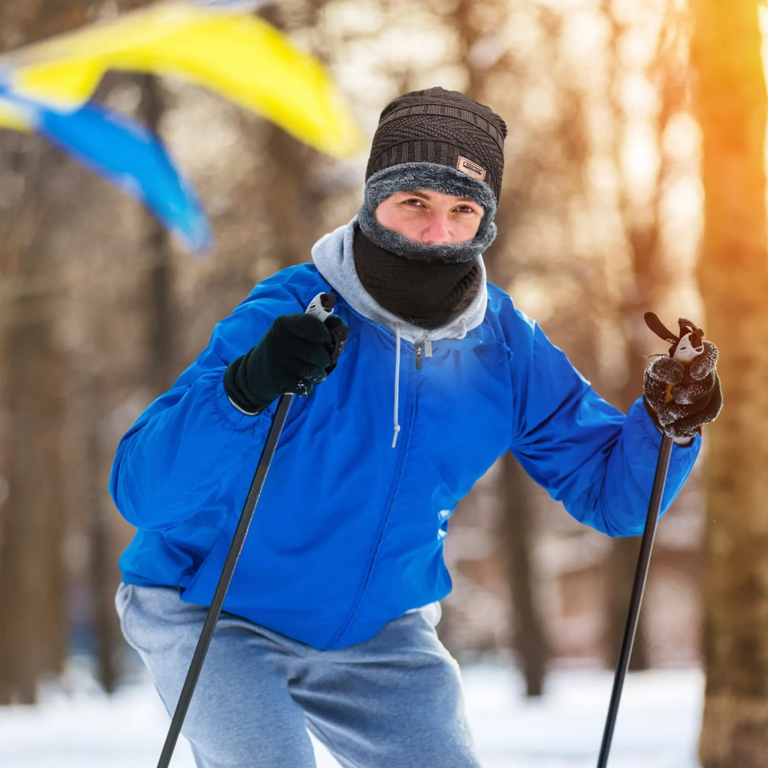 Czapka z kapeluszem, szalikiem, dla mężczyzn i kobiet, ciepłe czapki zimowe, czapka z szalikiem, podszewka z polaru z dzianiny