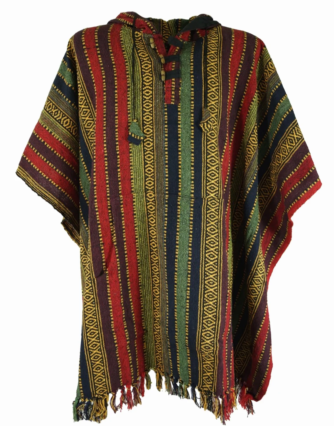 GURU SHOP Ponczo w stylu hippie, chic, etniczne ponczo, męskie/ damskie, niebieskie, z bawełny, rozmiar uniwersalny, kurtka z dzianiny, odzież alternatywa, kolorowy, jeden rozmiar