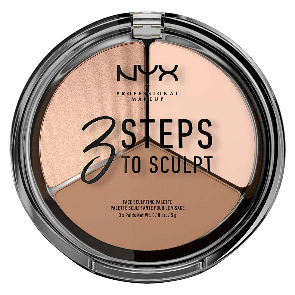 NYX Professional Makeup 3 Steps To Sculpt Face Sculpting Palette paleta do konturowania twarzy, pudry w dwóch odcieniach i rozświetlacz, karnacja jasna, Fair 01, 15 g
