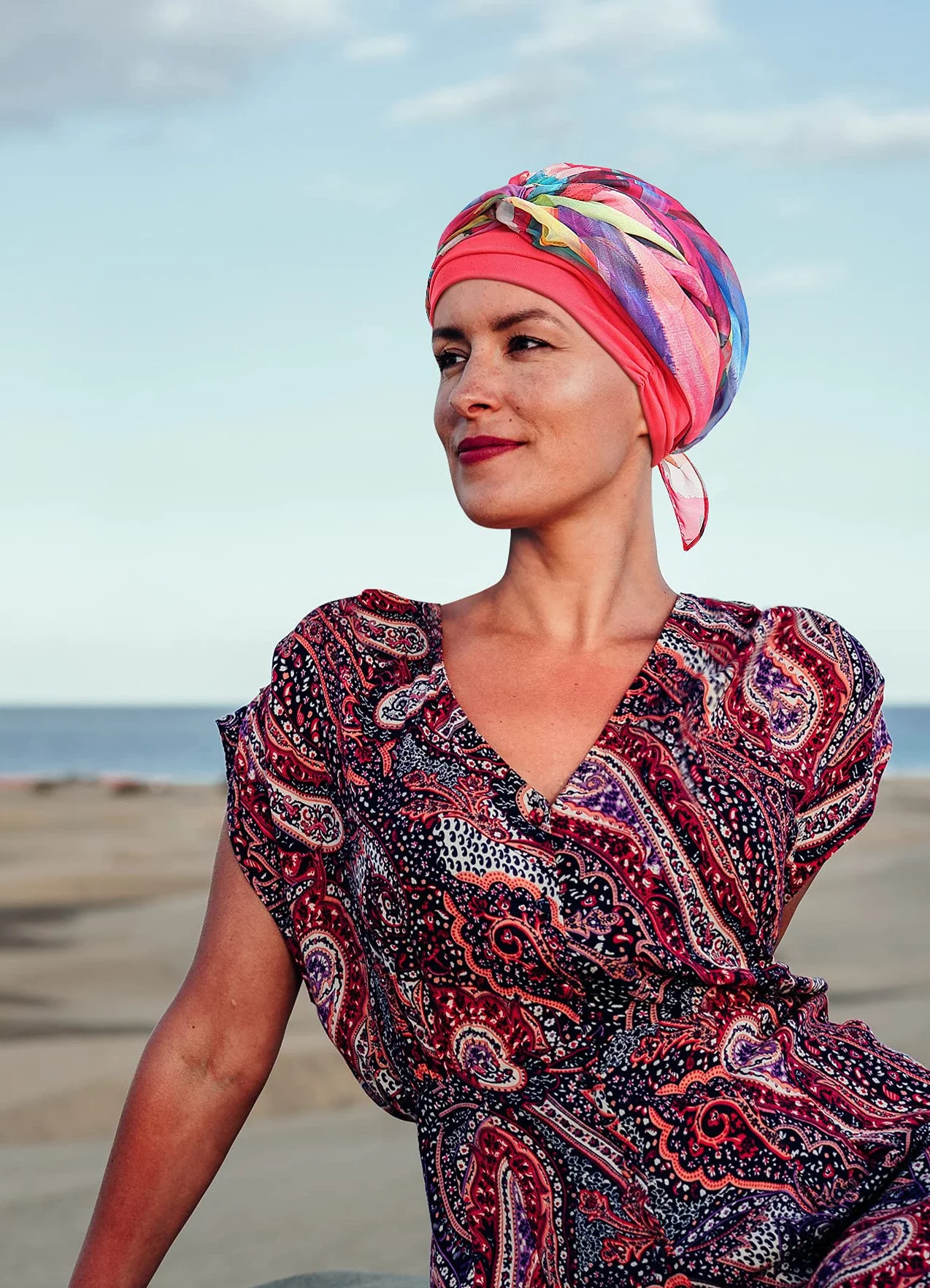 FocusCare chemo turban nakrycie głowy dla kobiet po chemioterapii chorych na raka, Geometryczne drapowanie, jeden rozmiar