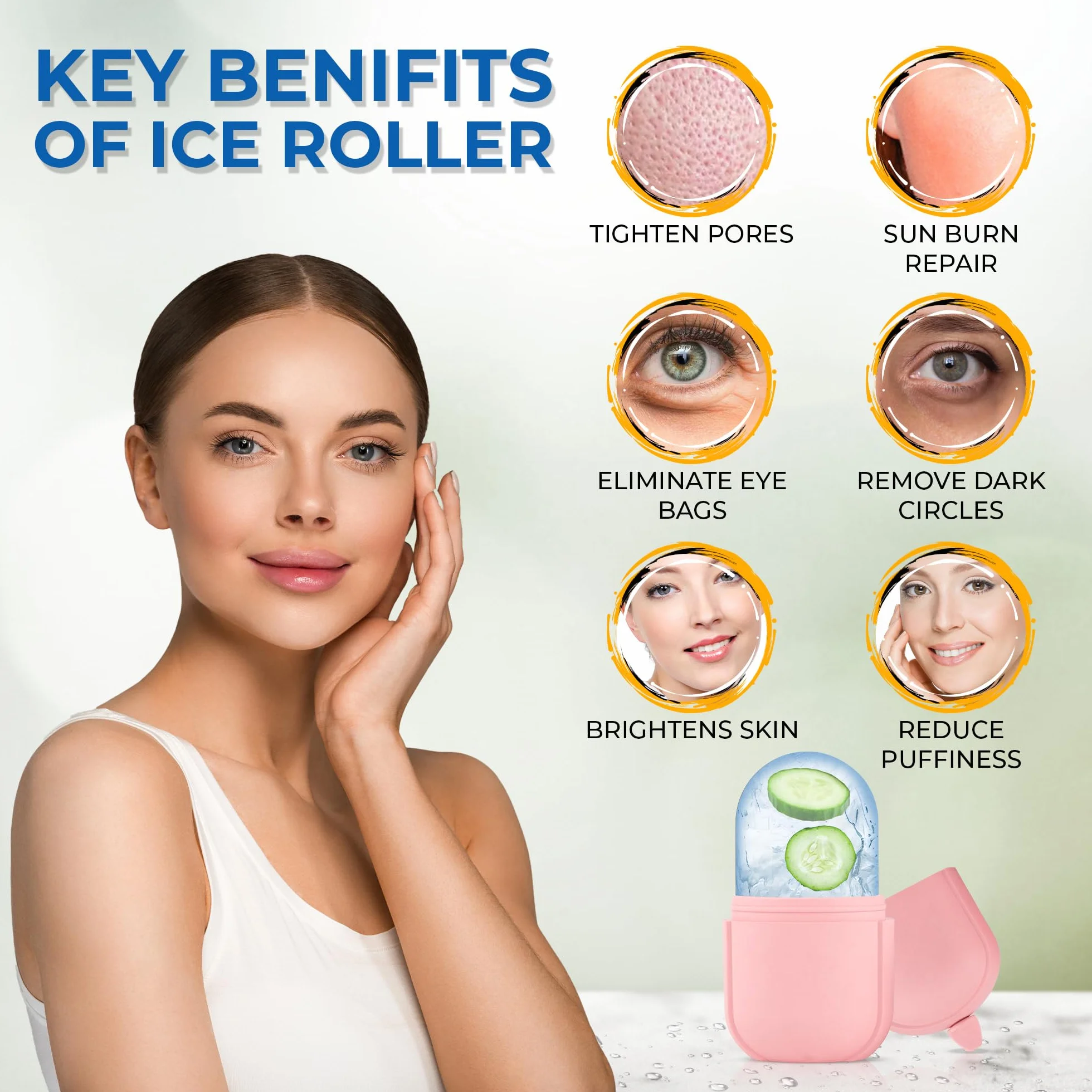 Ice Roller do twarzy, masażer do twarzy, oczu, silikonowy, wielokrotnego użytku, do zmniejszenia porów, rozjaśniania zmarszczek, pielęgnacji skóry