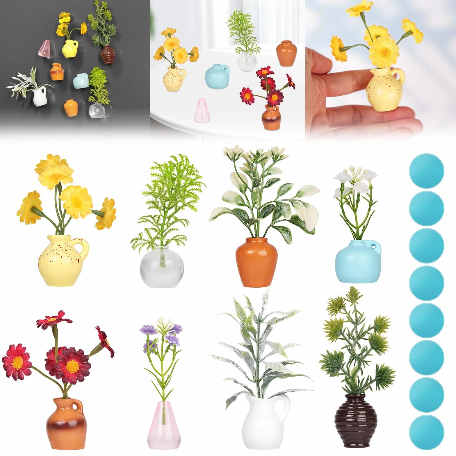 Flintronic Mini wazon z magnesem, 8 sztuk "zrób to sam", ceramiczne wazony 3D, magnesy na lodówkę, magnesy z tworzywa sztucznego, suszone kwiaty, magnetyczne, mini magnesy z żywicy, na akcesoria do