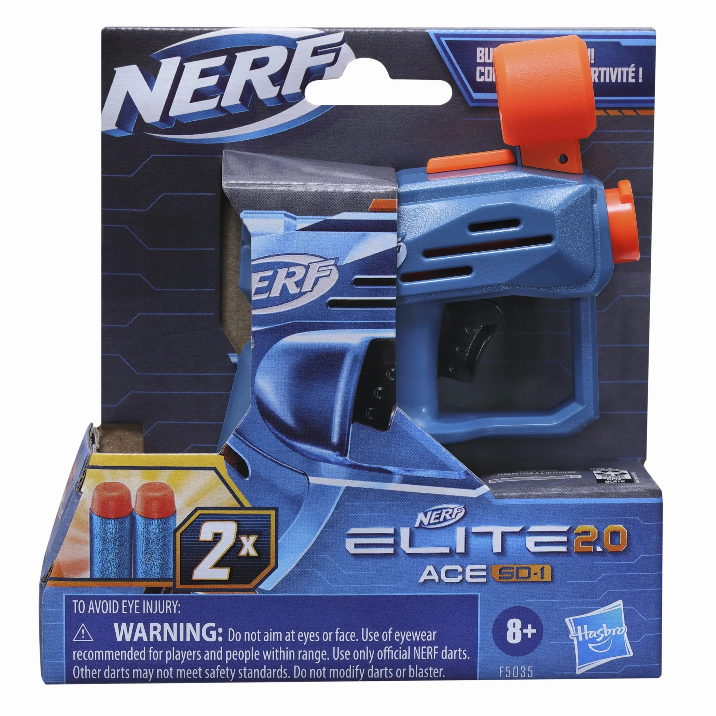 Nerf Elite 2.0 Ace SD 1 i 2 Wyrzutnia i Strzałki Nerf Elite, Miejsce na 1 strzałkę na Wyrzutni, Rozmiar do Ataków z Zaskoczenia