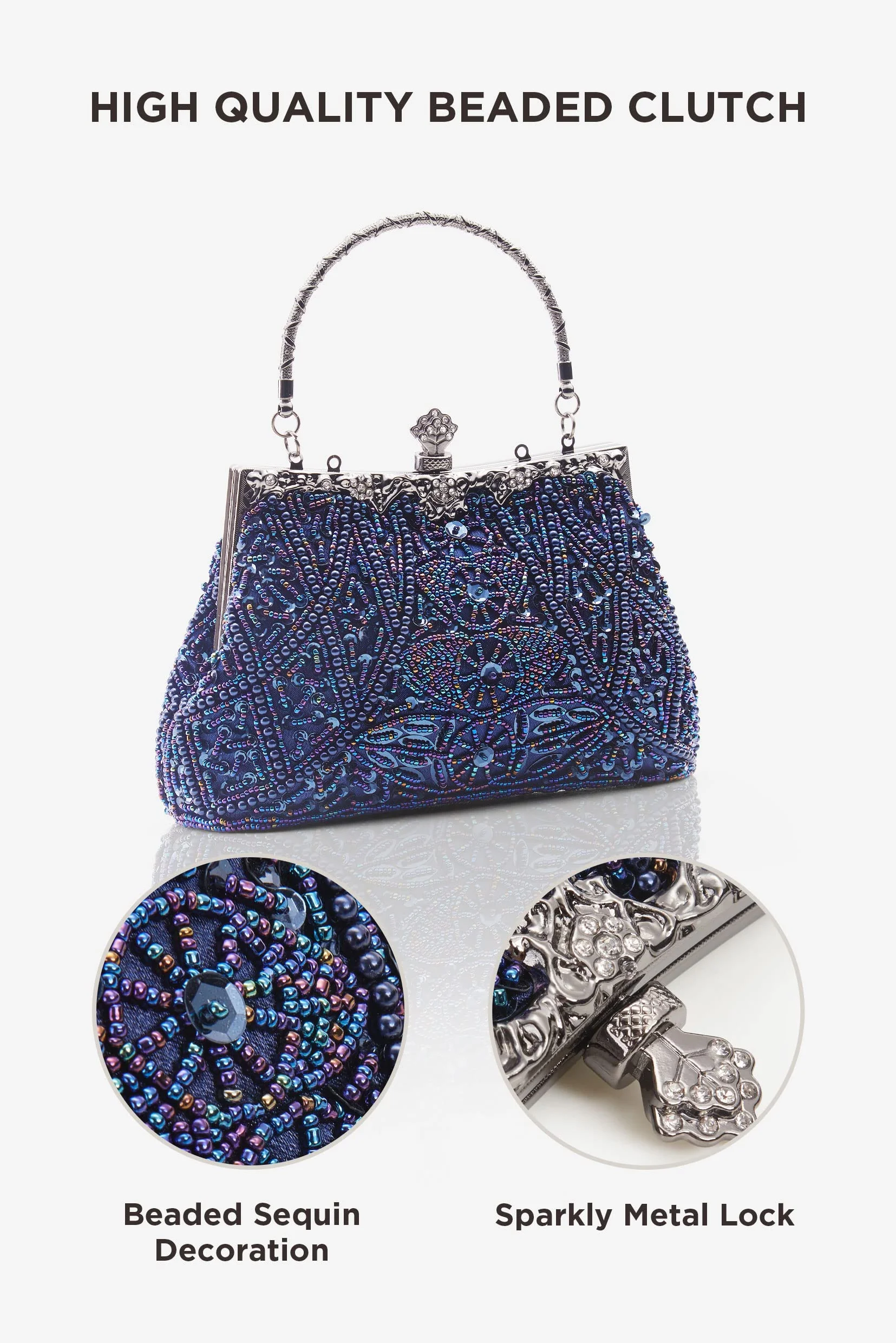 Coucoland Perły Clutch damska torebka wieczorowa w stylu lat 20., na wieczór, imprezę, portfel, elegancka studniówka, torebka, wesele, dla panny młodej, 1-niebieski, Einheitssize