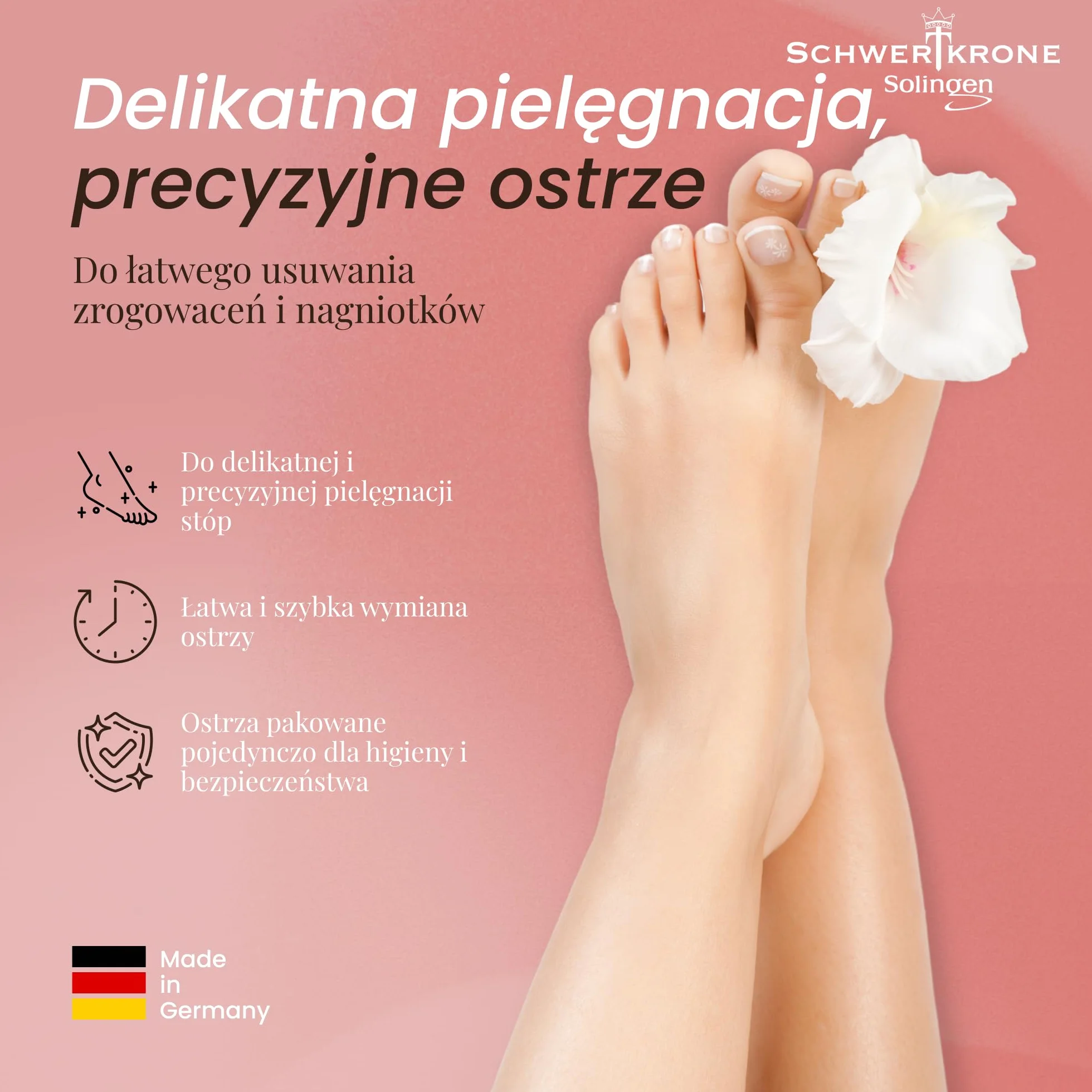 Schwertkrone Solingen strug do zrogowaciałego naskórka z 10 ostrzami/zapasowymi ostrzami do strugania zrogowaciałego naskórka – nierdzewny 10