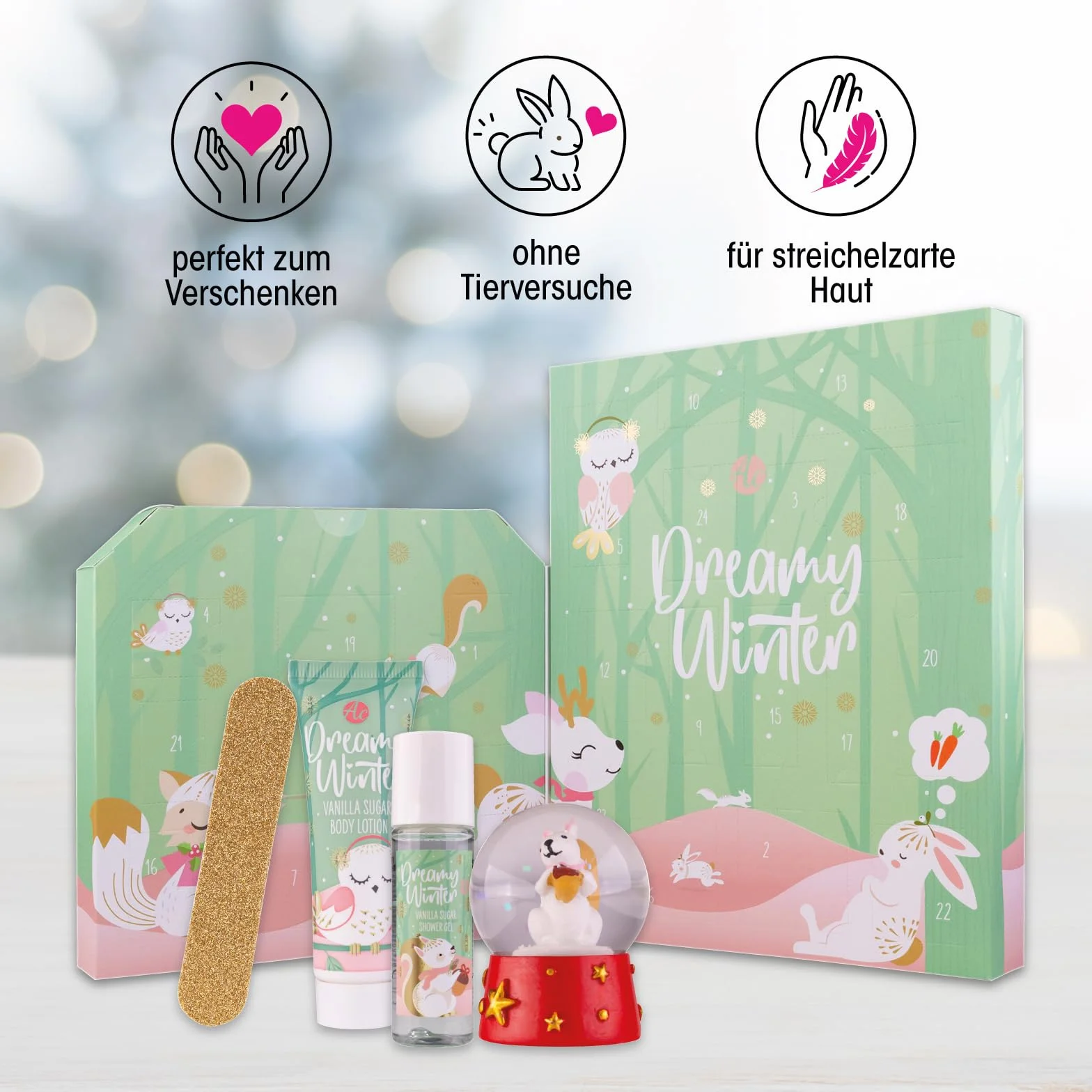 Accentra Kalendarz adwentowy z 24 produktami do pielęgnacji – kalendarz adwentowy Beauty z balsamem do ciała, kulkami kąpielowymi, żelem pod prysznic, szamponem, balsamem do ust, kremem do rąk