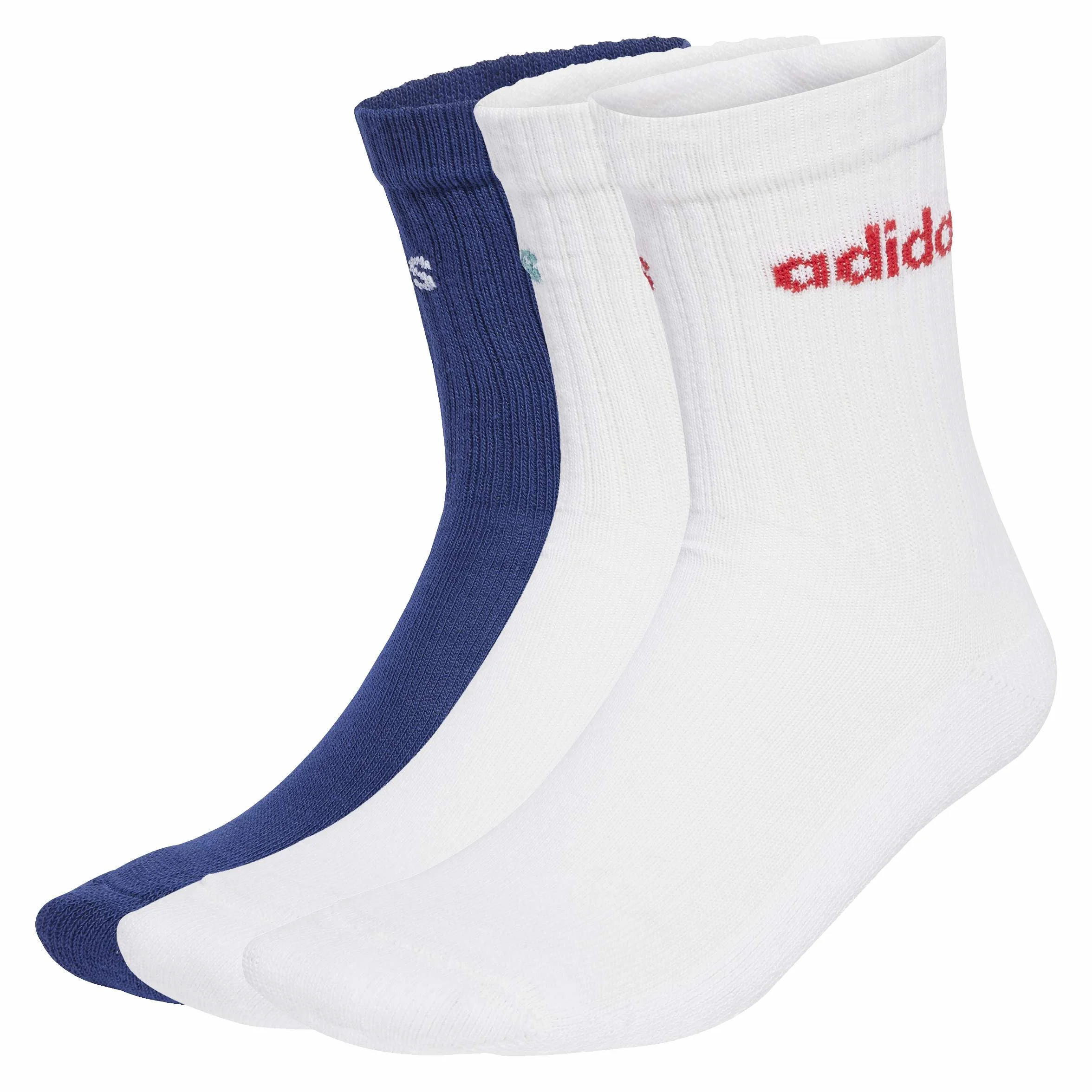 adidas Uniseks Linear Crew Cushioned Socks 3 Pairs, Dark Blue/White/White, 6.5-8