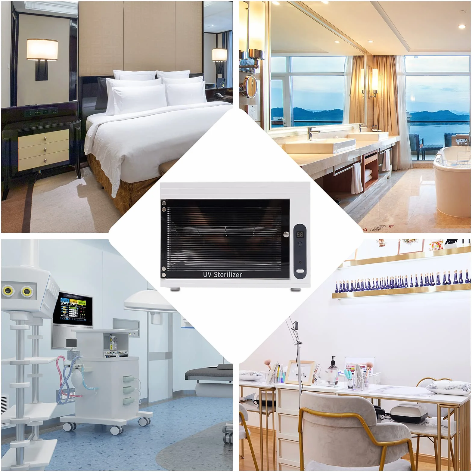 Futchoy Sterylizator do salonów kosmetycznych sterylizator UV studio paznokci sterylizator do szafek z salonami sterylizator trzy tryby timera sterylizatory ultrafioletowe i ozonowe 360°