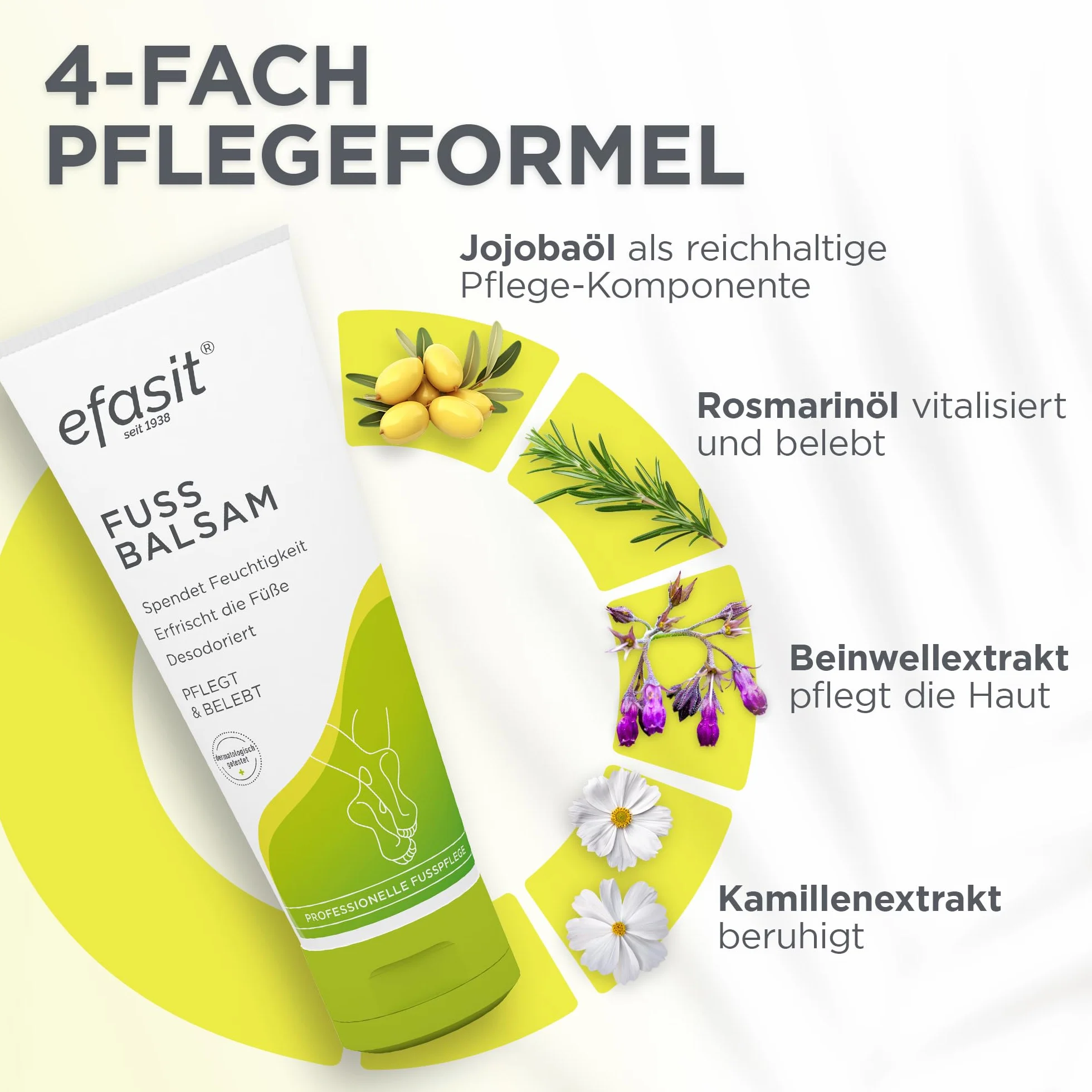 efasit Balsam do stóp – bogata pielęgnacja stóp w przypadku suchych stóp, krem do stóp z olejkiem jojoba i rozmarynu, żywokost i rumianek, krem do pielęgnacji stóp pielęgnuje i ożywia, 75 ml