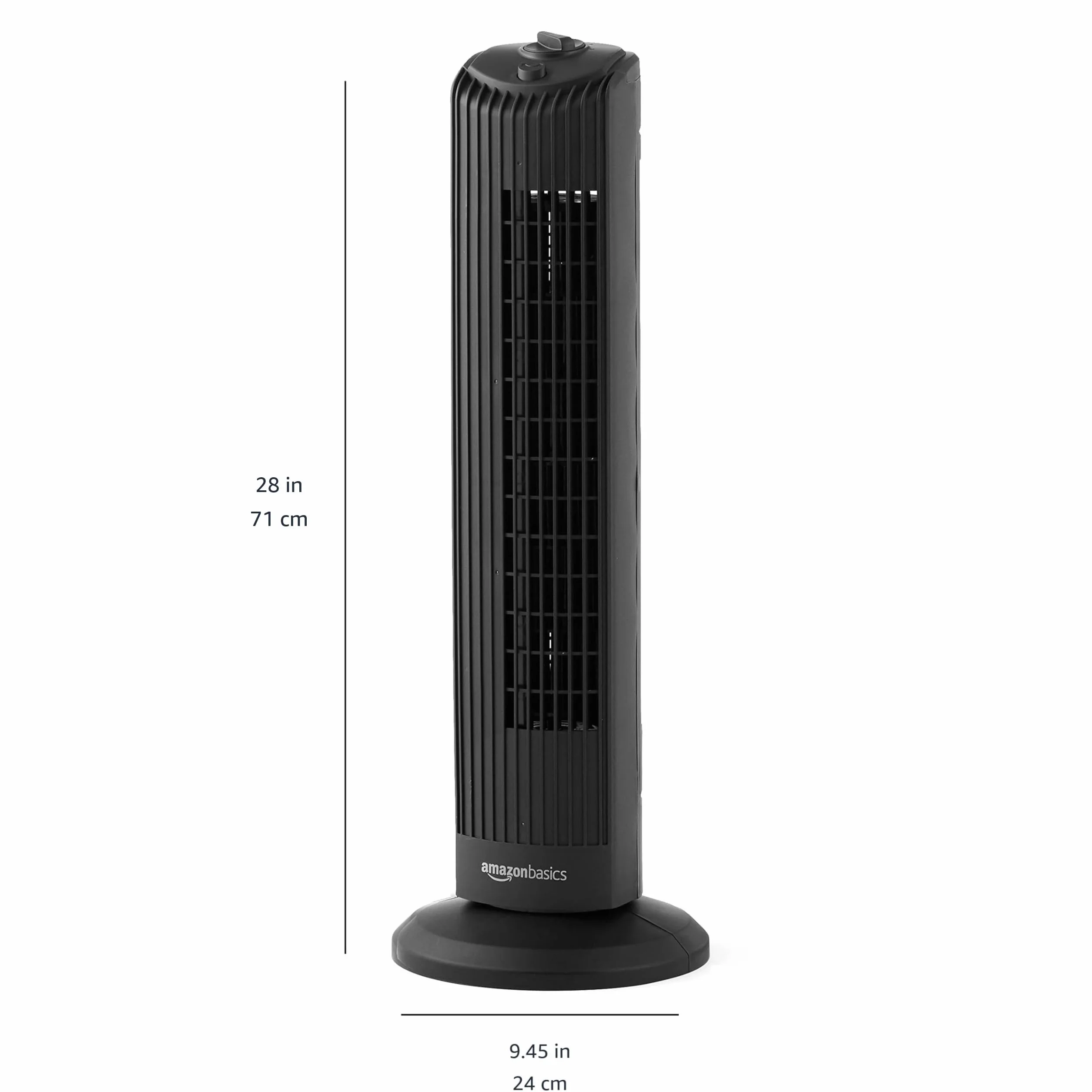 Amazon Basics Oscylacyjny Wentylator Kolumnowy o Wysokości 71 cm i Kącie Obrotu 60 Stopni do Sypialni, Salonu, Biura, 3 Prędkości, Intuicyjne Sterowanie Mechaniczne, Czarny Matowy