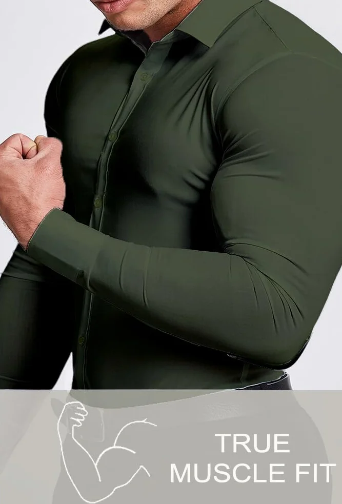 Męskie koszule slim fit z długim rękawem, rozciągliwa koszula do noszenia na co dzień, zapinana na guziki, uwydatnia muskulaturę