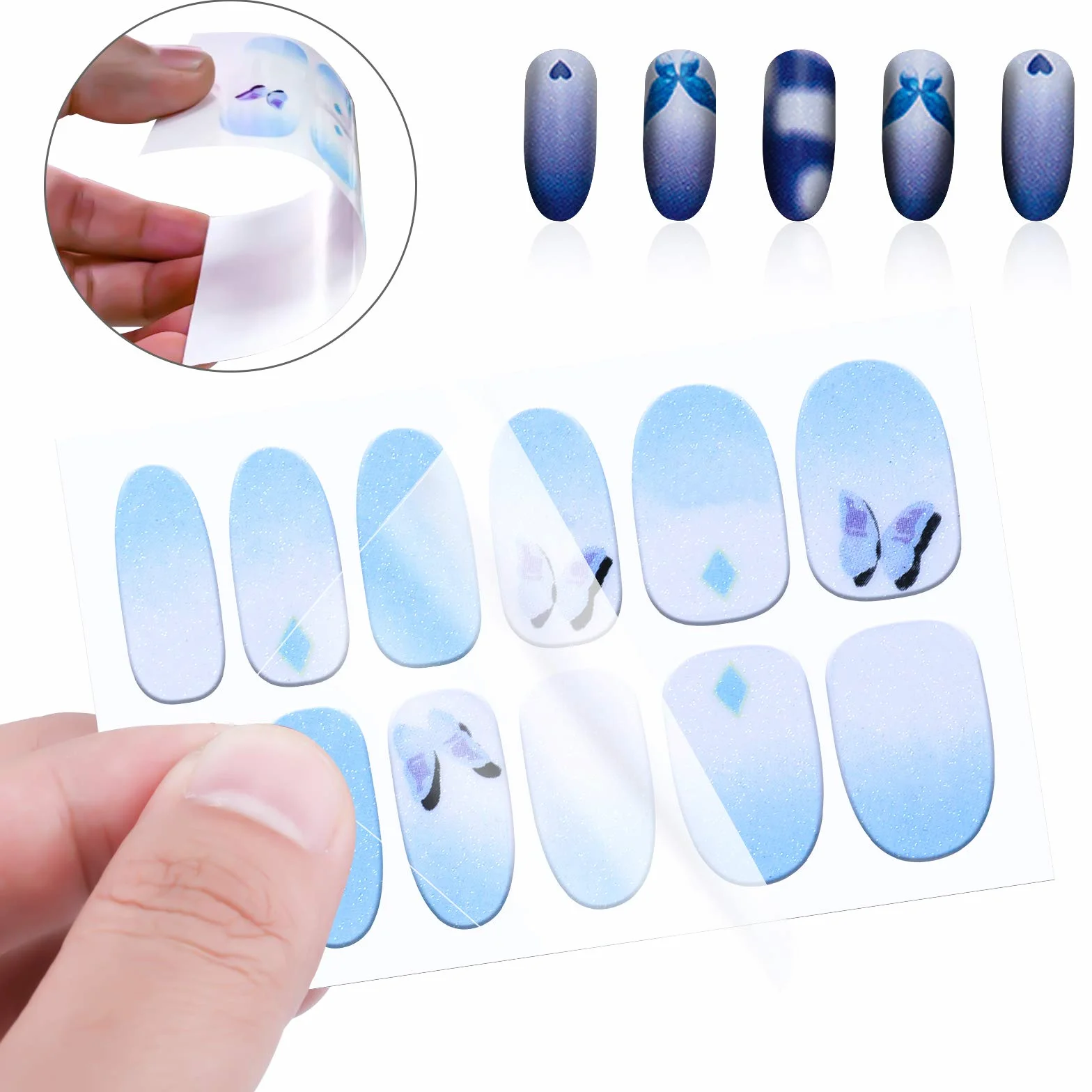 MWOOT 16 arkuszy naklejek na paznokcie z motywem motyla, z pilnikiem do paznokci, naklejki na paznokcie, naklejki na paznokcie, samoprzylepne naklejki do manicure, do samodzielnego zdobienia paznokci