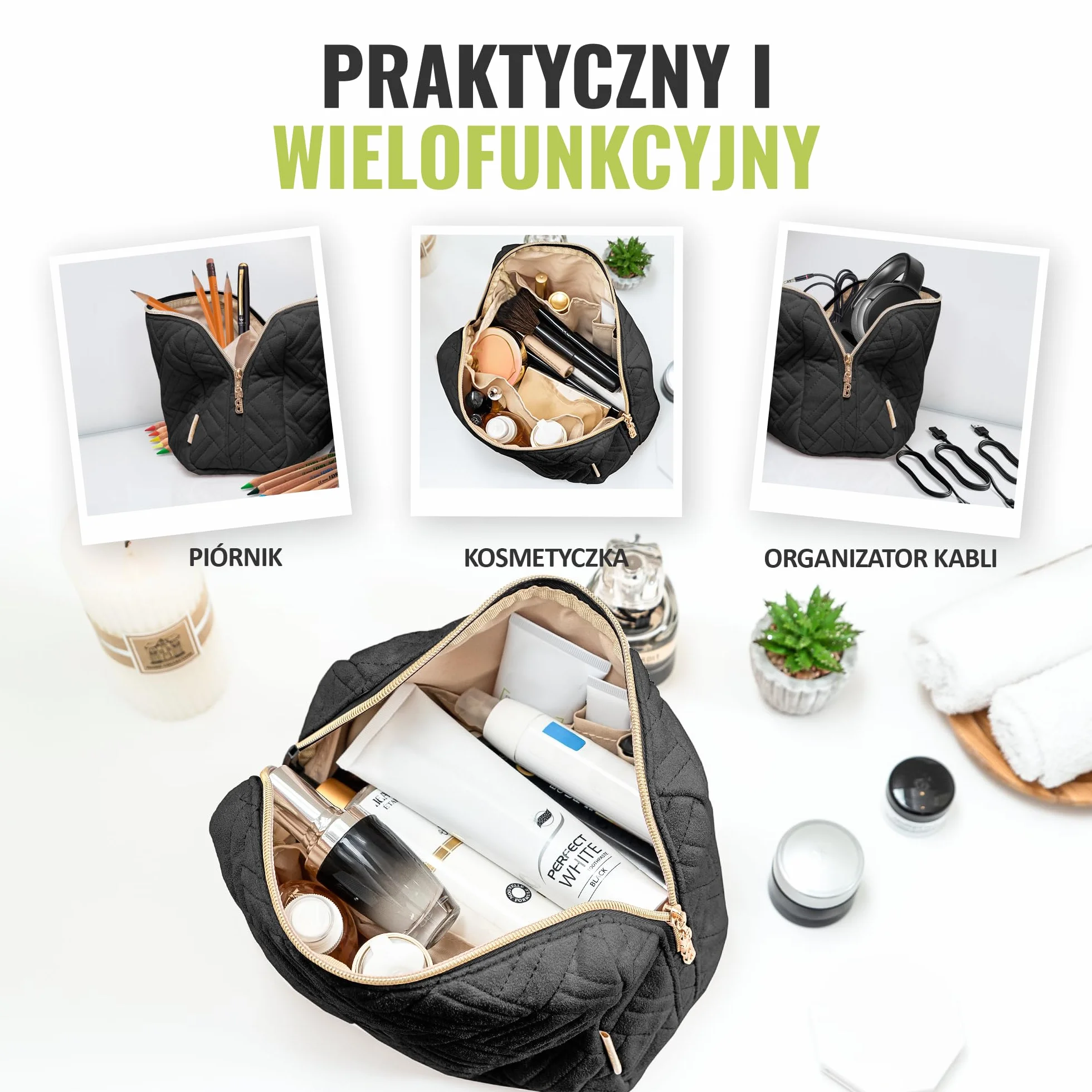 BOACAY Duża Kosmetyczka Podróżna Torba na Suwak Organizer na Przybory Toaletowe