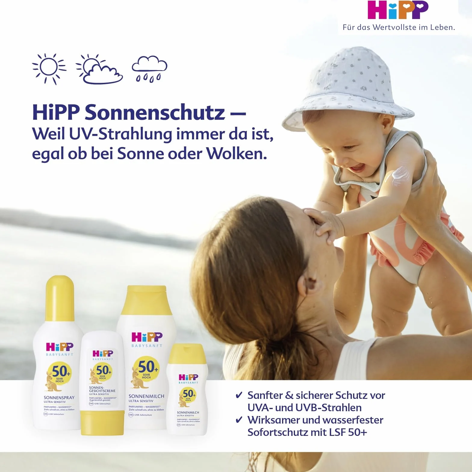 HiPP Babysanft Sonnen krem do twarzy LSF (SPF) 50+, bez perfum i wodoodporny, idealny do wrażliwej skóry niemowląt i dzieci, 30 ml