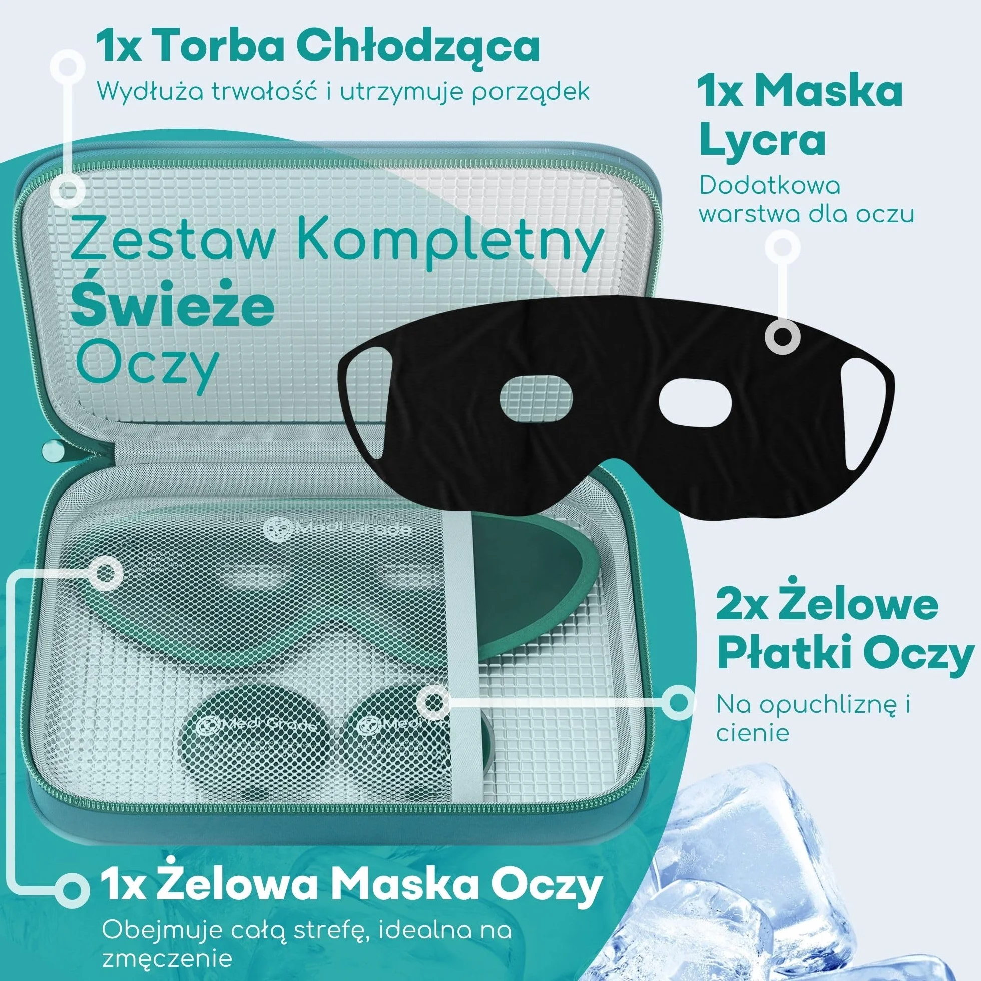 Medi Grade Żelowa Maska Chłodząca na Oczy Wielokrotnego Użytku z Regulowanymi Paskami