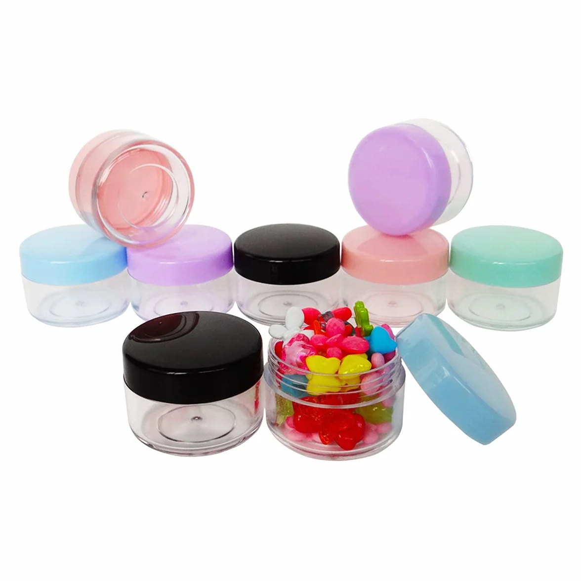 20 sztuk pustych pojemników na próbki 15 g, 15 ml, wielokolorowe pojemniki na kosmetyki z pokrywką, do makijażu, cieni do powiek, paznokci, pereł, błyszczyka do ust, balsamu, balsamu,