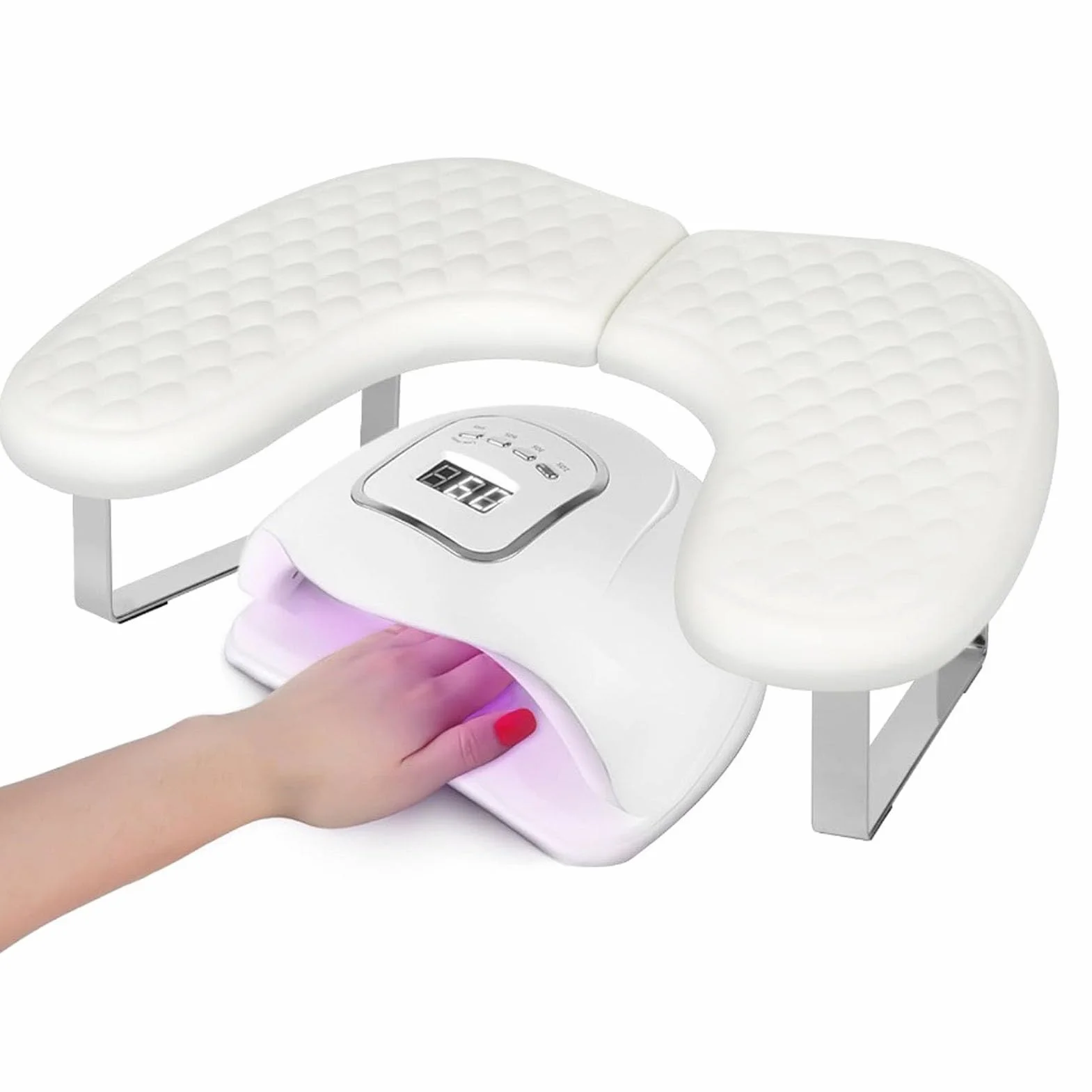 Bewinner Podłokietnik do Manicure z Uchwytem na Telefon, Podpórka i Schowek ze Skóry PU w ​​kształcie Litery U, Podłokietnik Manicure do Domowego Salonu Zdobienie Paznokci, Lakier żelow (WHITE)